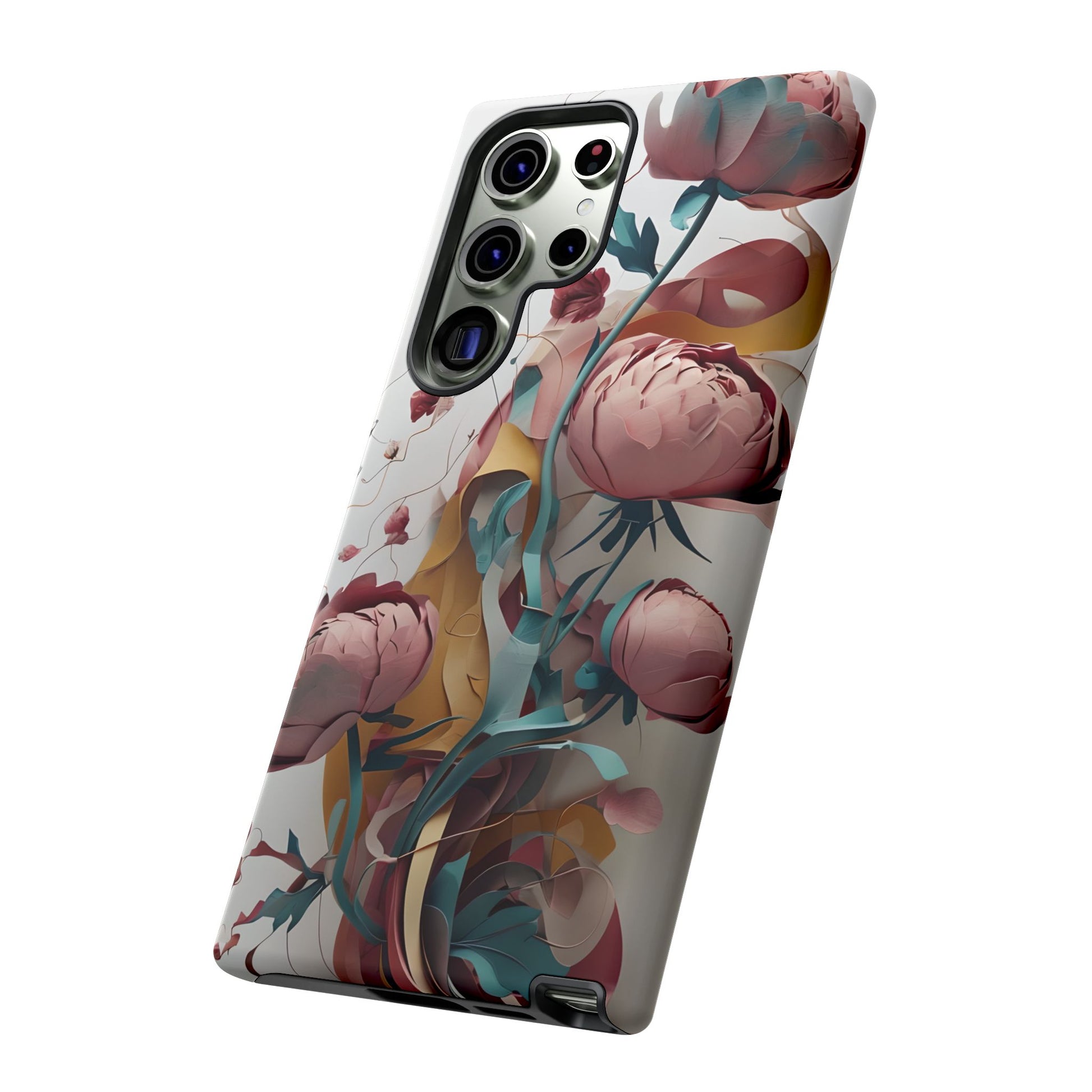 Blushing Peony Veil - Elegant Painterly Floral Samsung Galaxy S23 Ultra Tough Phone Case - Soft Blush & Teal Peony Design
