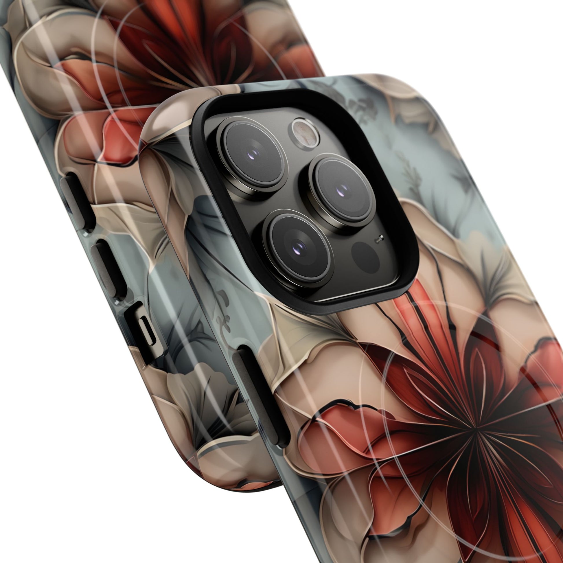 Ember Bloom - Kaleidoscope Collection Artistic Floral iPhone 14 Pro MagSafe Phone Case - Fiery Symmetrical Design
