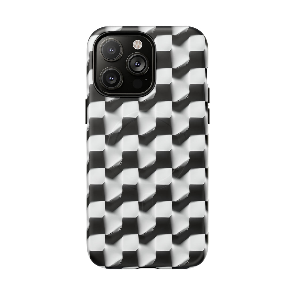 Monochrome Grid - iPhone 14 Pro Max MagSafe Phone Case - Bold, Modern Black & White Design