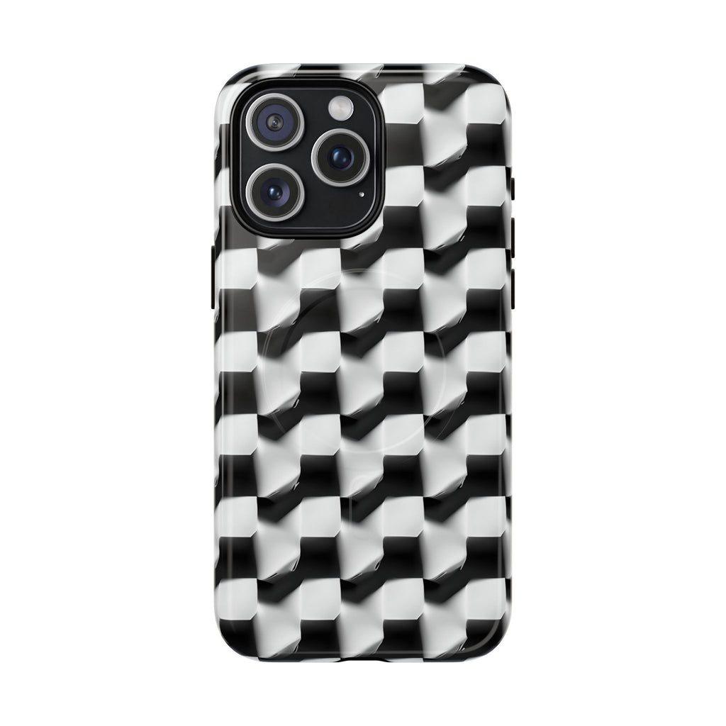 Monochrome Grid - iPhone 15 Pro Max MagSafe Phone Case - Bold, Modern Black & White Design