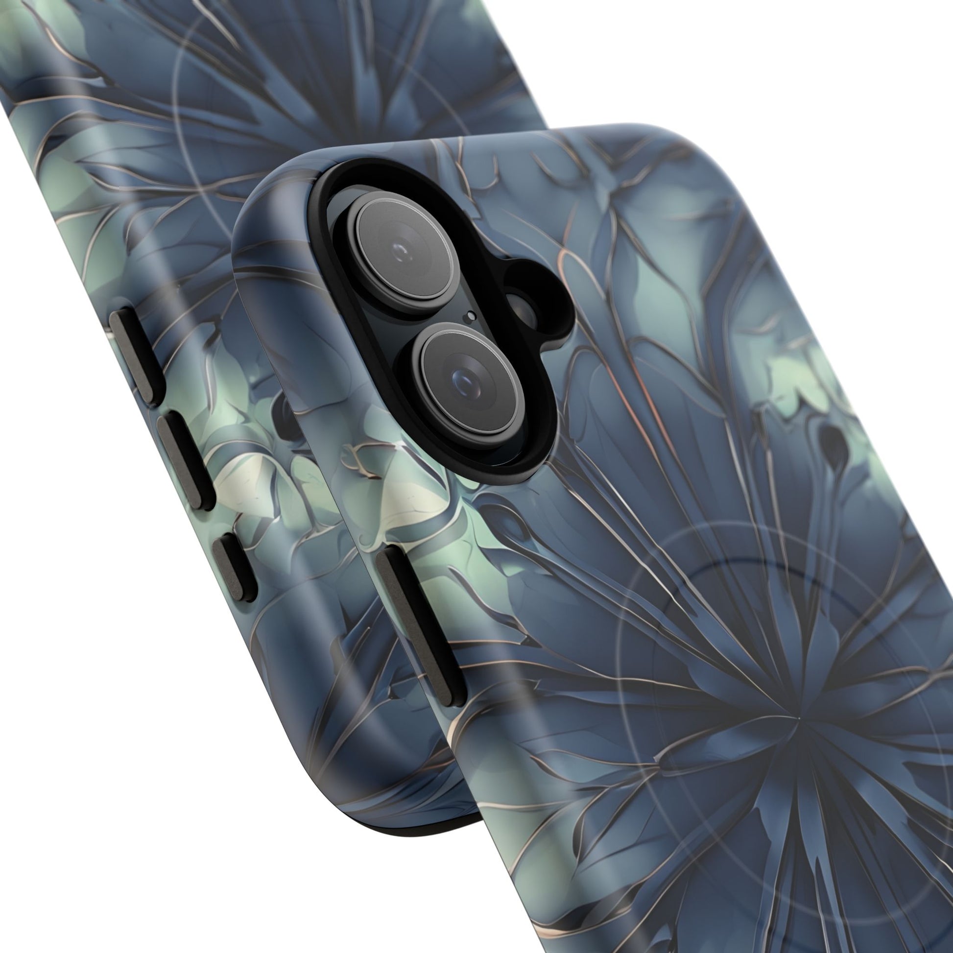 Indigo Mosaic - Artistic Kaleidoscope Collection Artistic Floral - iPhone 16 Plus MagSafe Phone Case -Bold Blue Symmetrical Design
