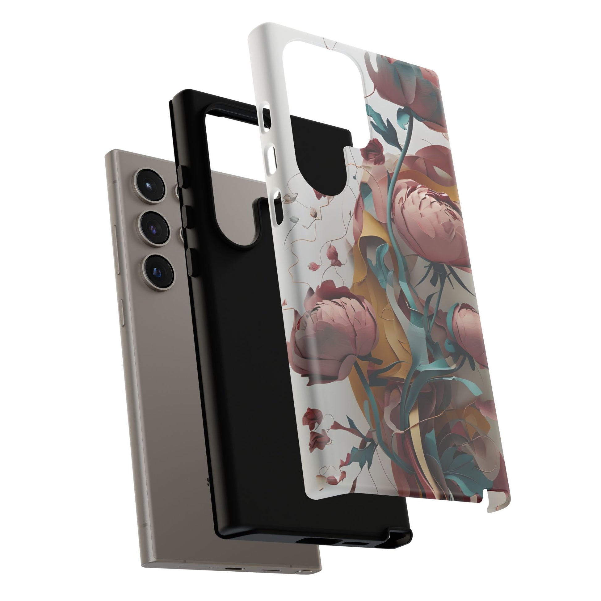 Blushing Peony Veil - Elegant Painterly Floral Samsung Galaxy S24 Ultra Tough Phone Case - Soft Blush & Teal Peony Design