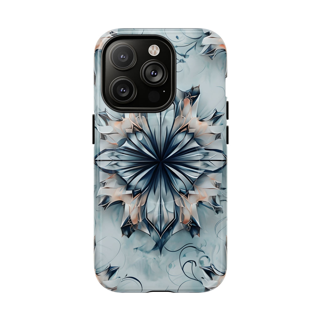 Indigo Mirage - Artistic Kaleidoscope Collection Artistic Floral - iPhone 14 Pro MagSafe Phone Case -Bold Indigo Symmetrical Design