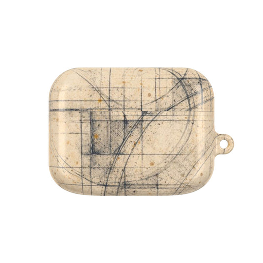 Architectural Parchment Blueprint AirPods Case - Minimalist Technical Sketch Design for Gen 1–4 & Pro