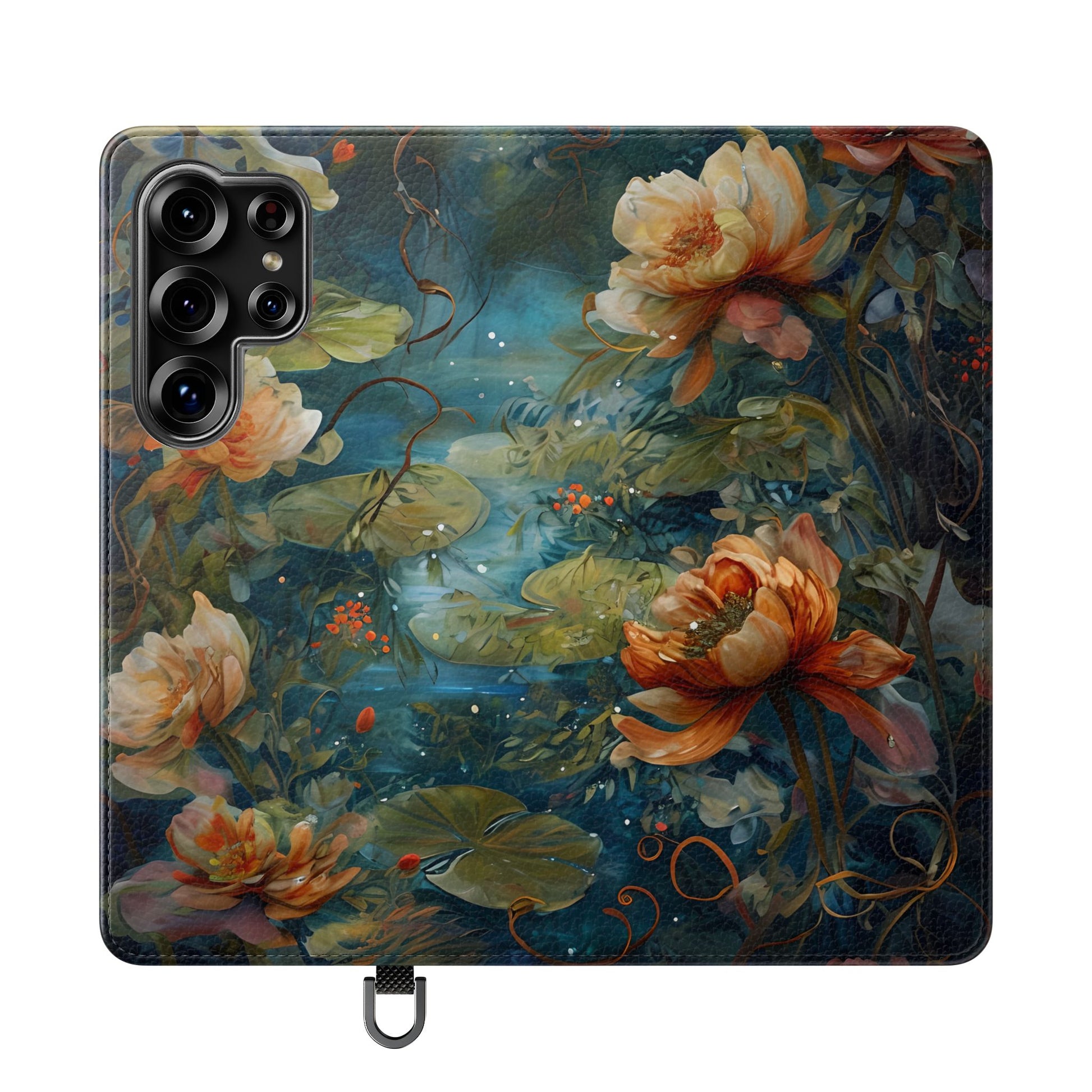 Waterlily Nocturne Samsung Galaxy S25 Ultra Wallet Case - Elegant Floral Flip Cover, Vintage Botanical Phone Folio