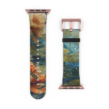 Waterlily Nocturne Apple Watch Band - Nature-Inspired Art Strap, Elegant Mountain Lake Design, Premium Gift for Outdoor Lovers