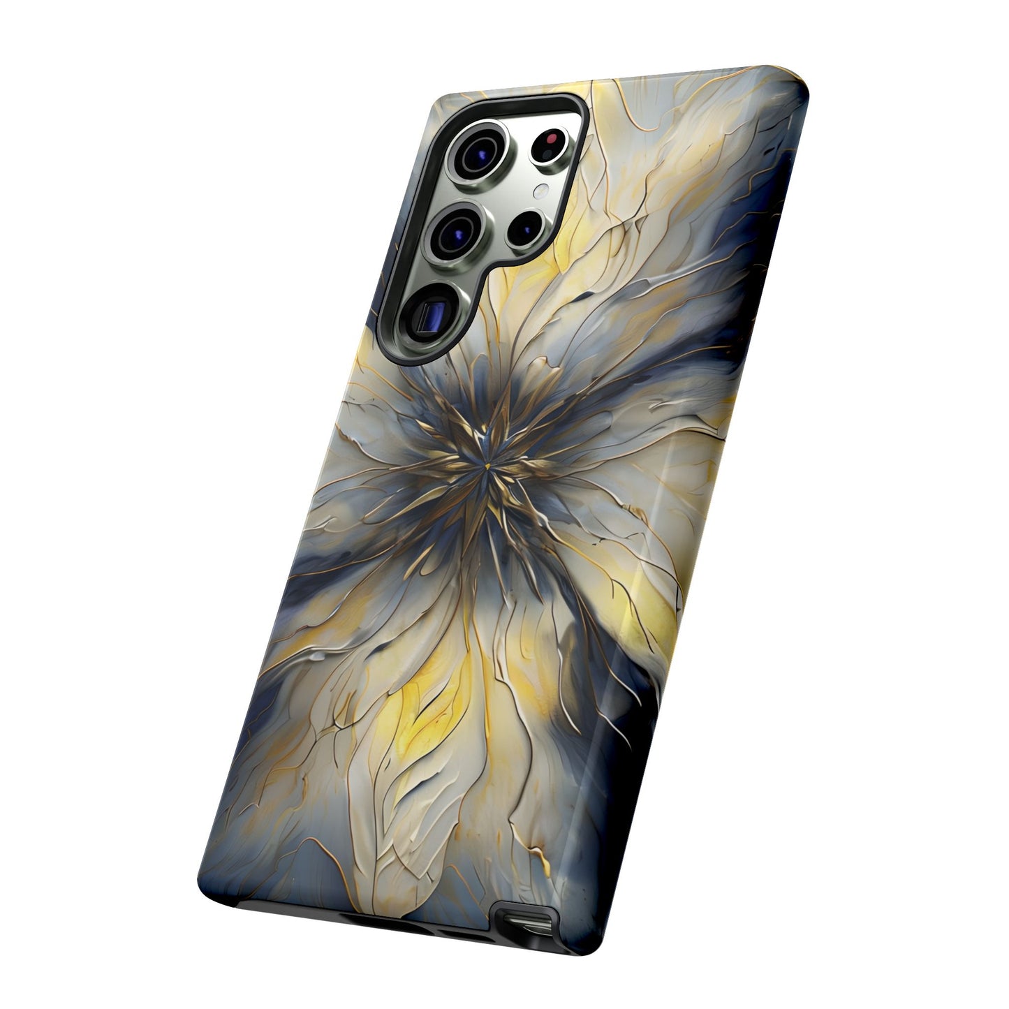 Luminous Petal glowing floral artwork Samsung Galaxy phone case angled view