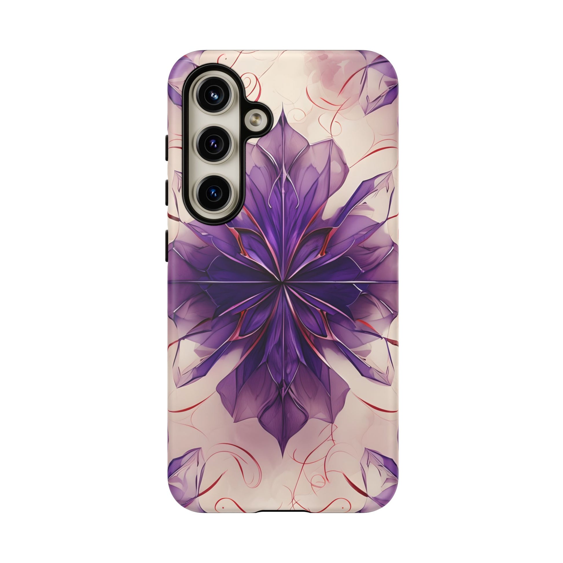 Violet Reverie - Kaleidoscope Collection Artistic Floral Burst - Samsung Galaxy S24 Tough Phone Case - Bold Purple Symmetrical Design