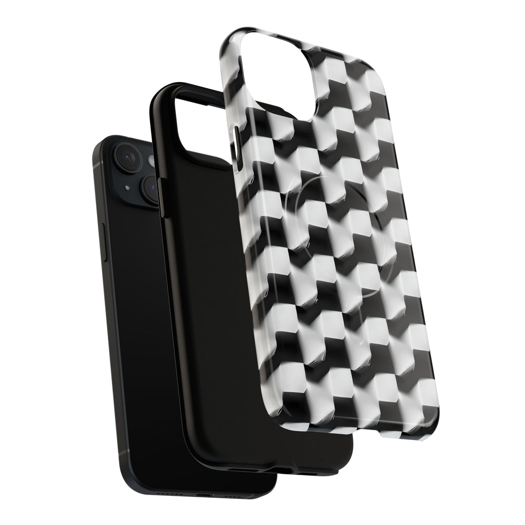 Monochrome Grid - iPhone 15 Plus MagSafe Phone Case - Bold, Modern Black & White Design