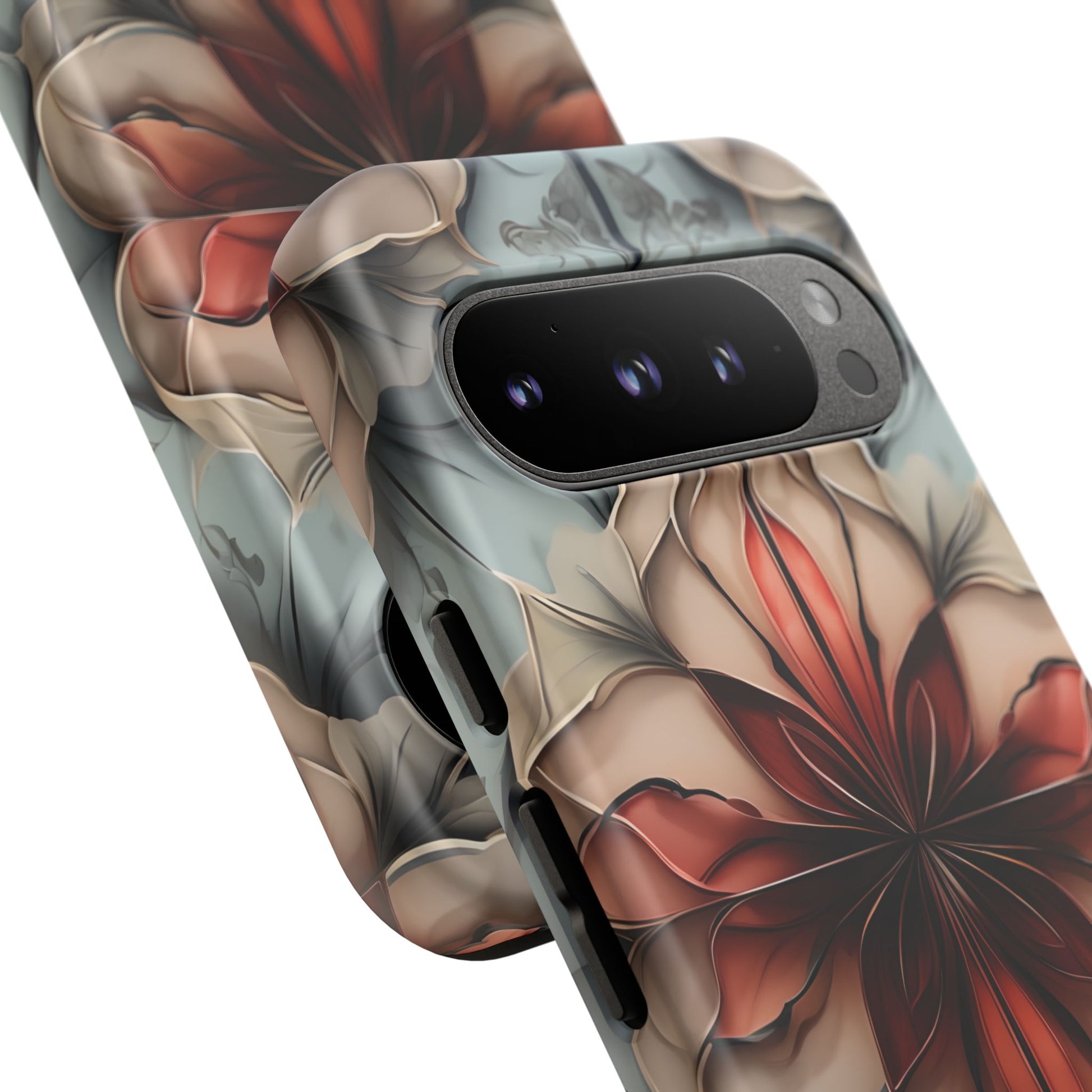 Ember Bloom - Kaleidoscope Collection Artistic Floral - Google Pixel 9 Pro Tough Phone Case - Fiery Symmetrical Design