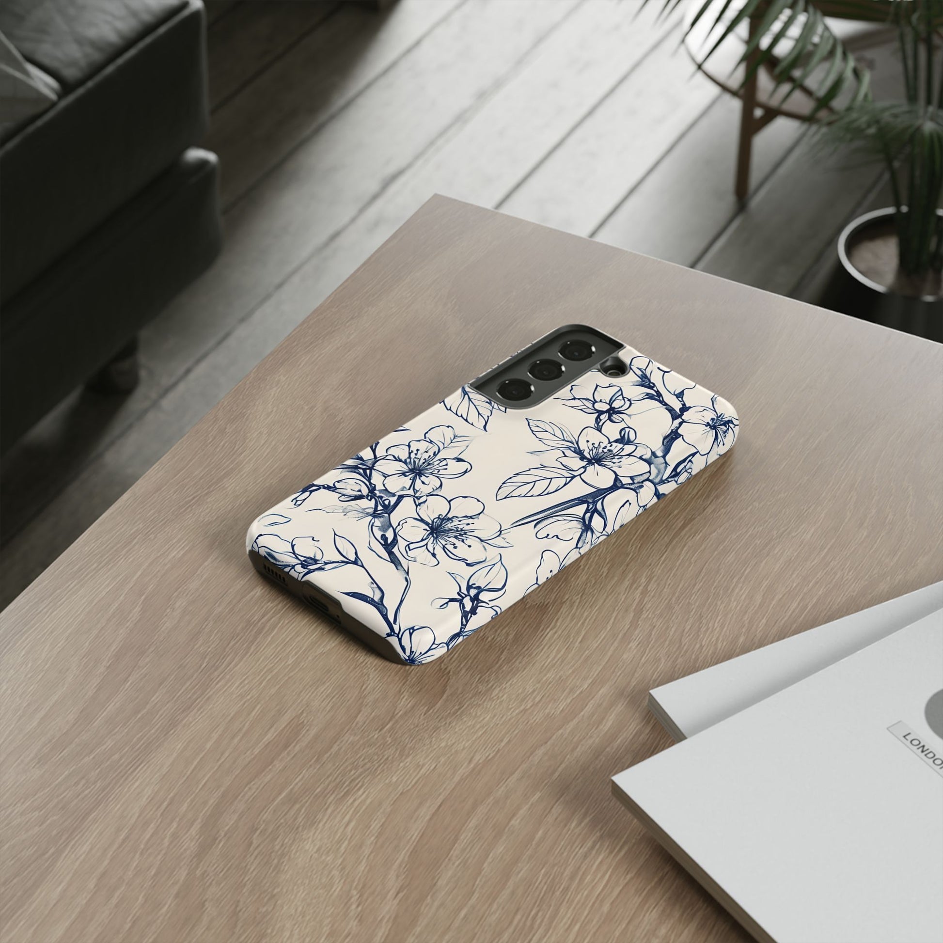 Blossom Sketch - Artistic Blue Floral Samsung Galaxy S22 Tough Phone Case - Hand-Drawn Botanical Design