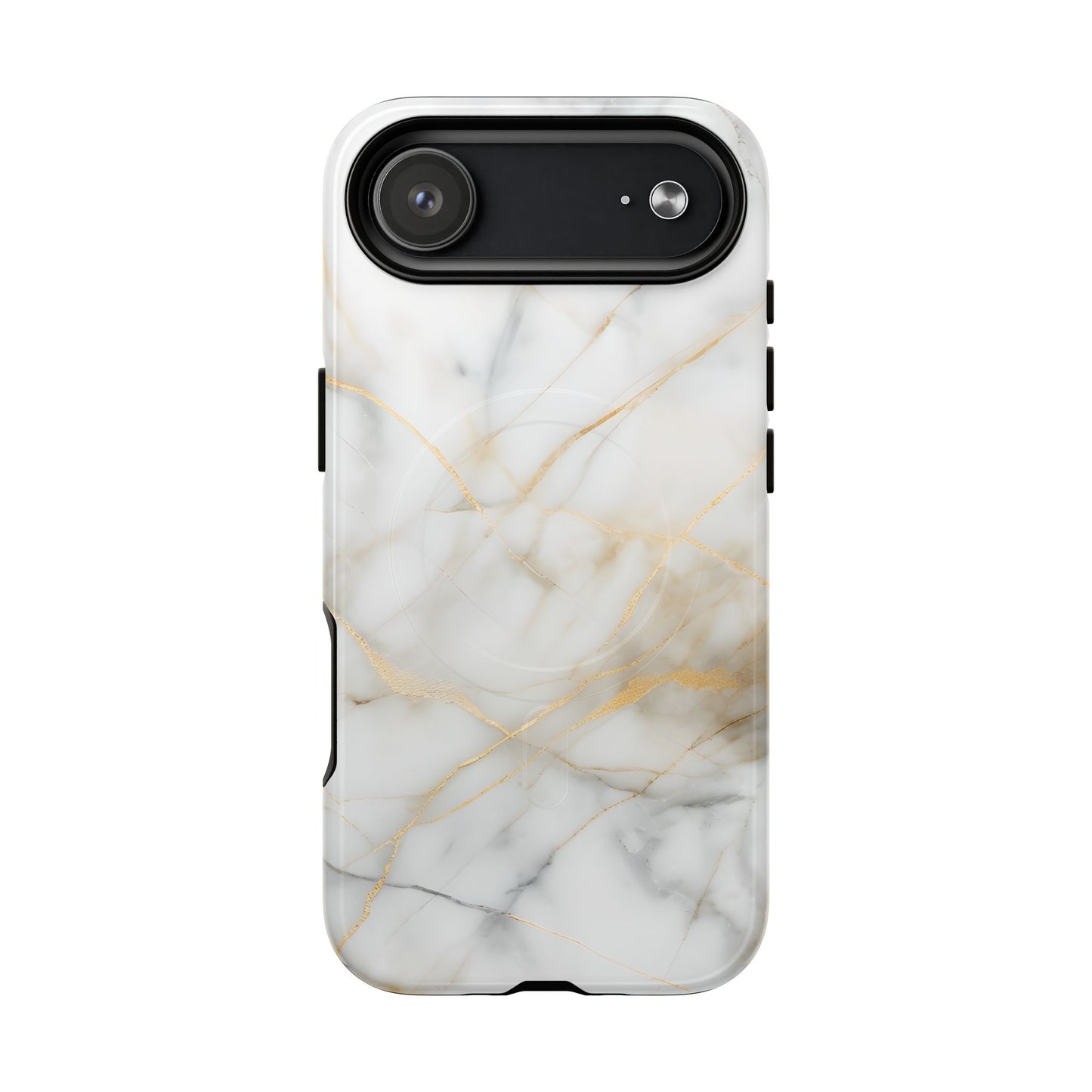 Golden Vein iPhone MagSafe Phone Case -White Neutral Marble Design