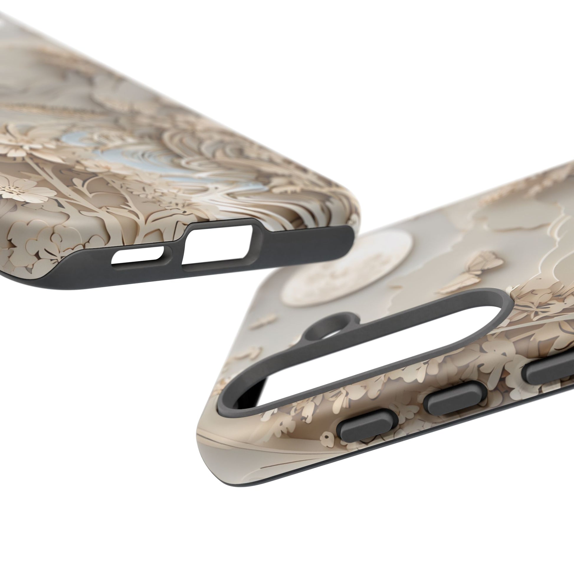 Moonlit Garden - Elegant Neutral Floral Samsung Galaxy S25 Tough Phone Case - Painterly Botanical & Moon Design