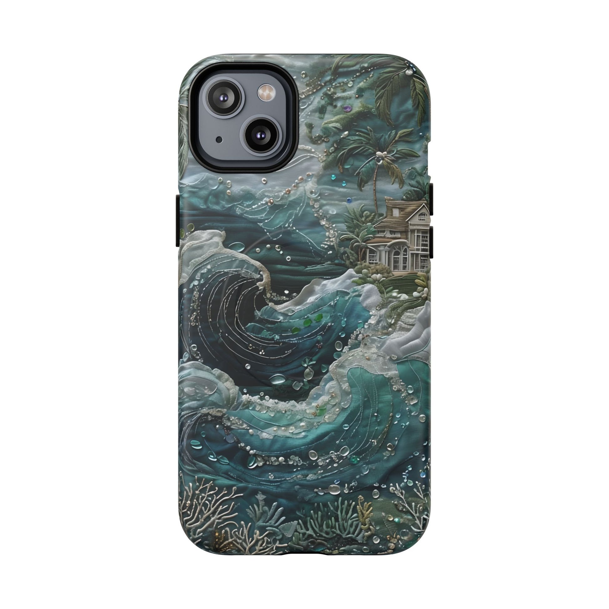 Tropical Midnight Wave - Artistic Ocean iPhone 14 Plus MagSafe Phone Case - Dramatic Blue Wave Design