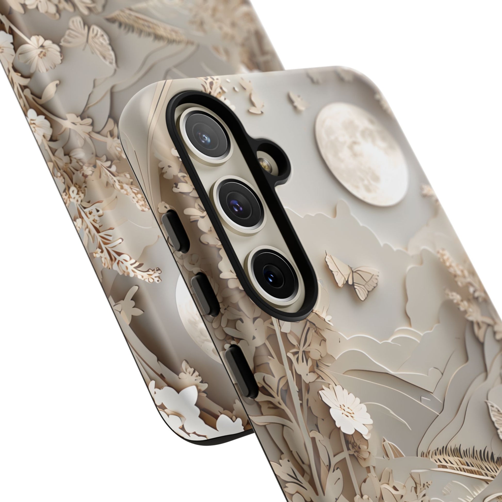 Moonlit Garden - Elegant Neutral Floral Samsung Galaxy S24 Plus Tough Phone Case - Painterly Botanical & Moon Design