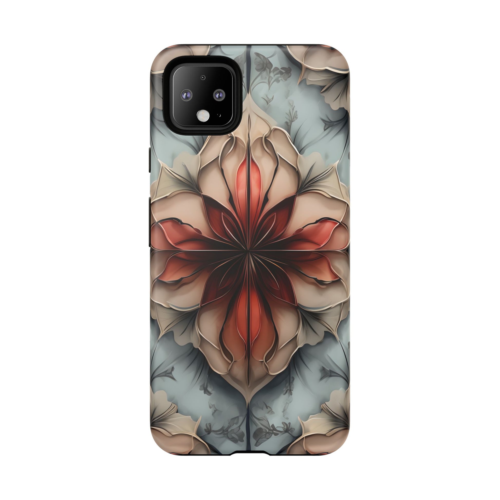 Ember Bloom - Kaleidoscope Collection Artistic Floral - Google Pixel 4 XL Tough Phone Case - Fiery Symmetrical Design