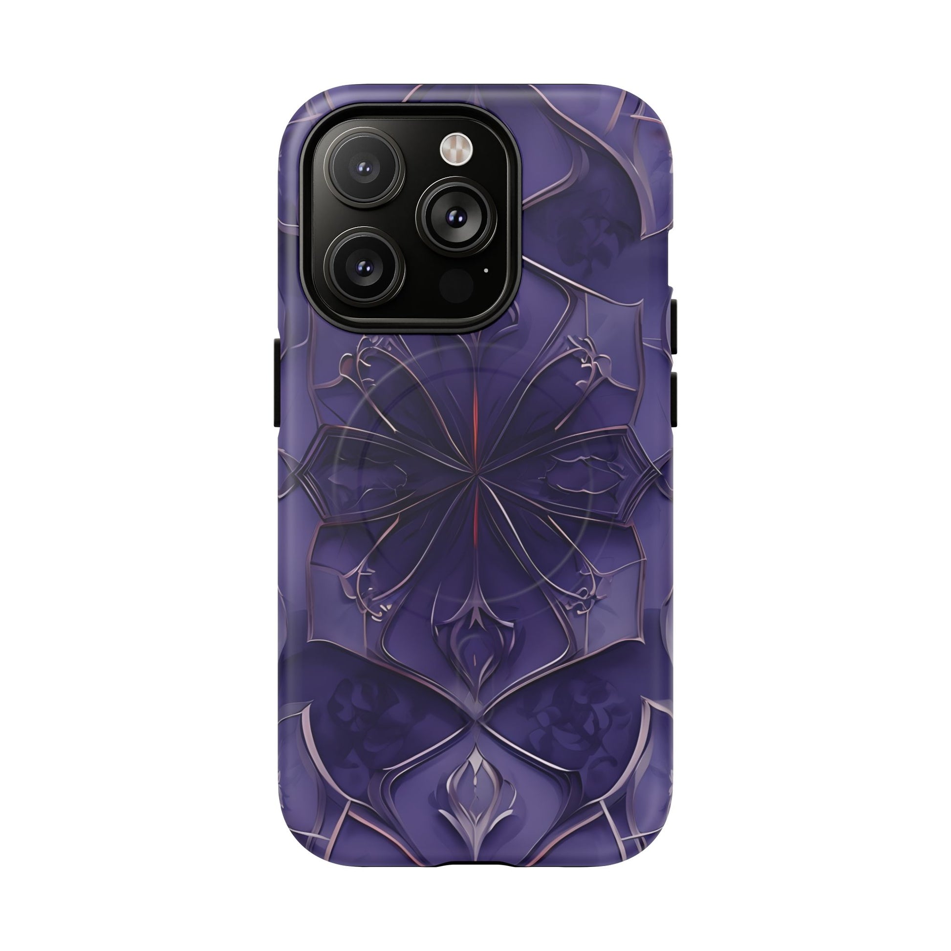 Violet Nebula - Kaleidoscope Collection Artistic Floral Burst - iPhone 14 Pro MagSafe Phone Case -Bold Purple Symmetrical Design