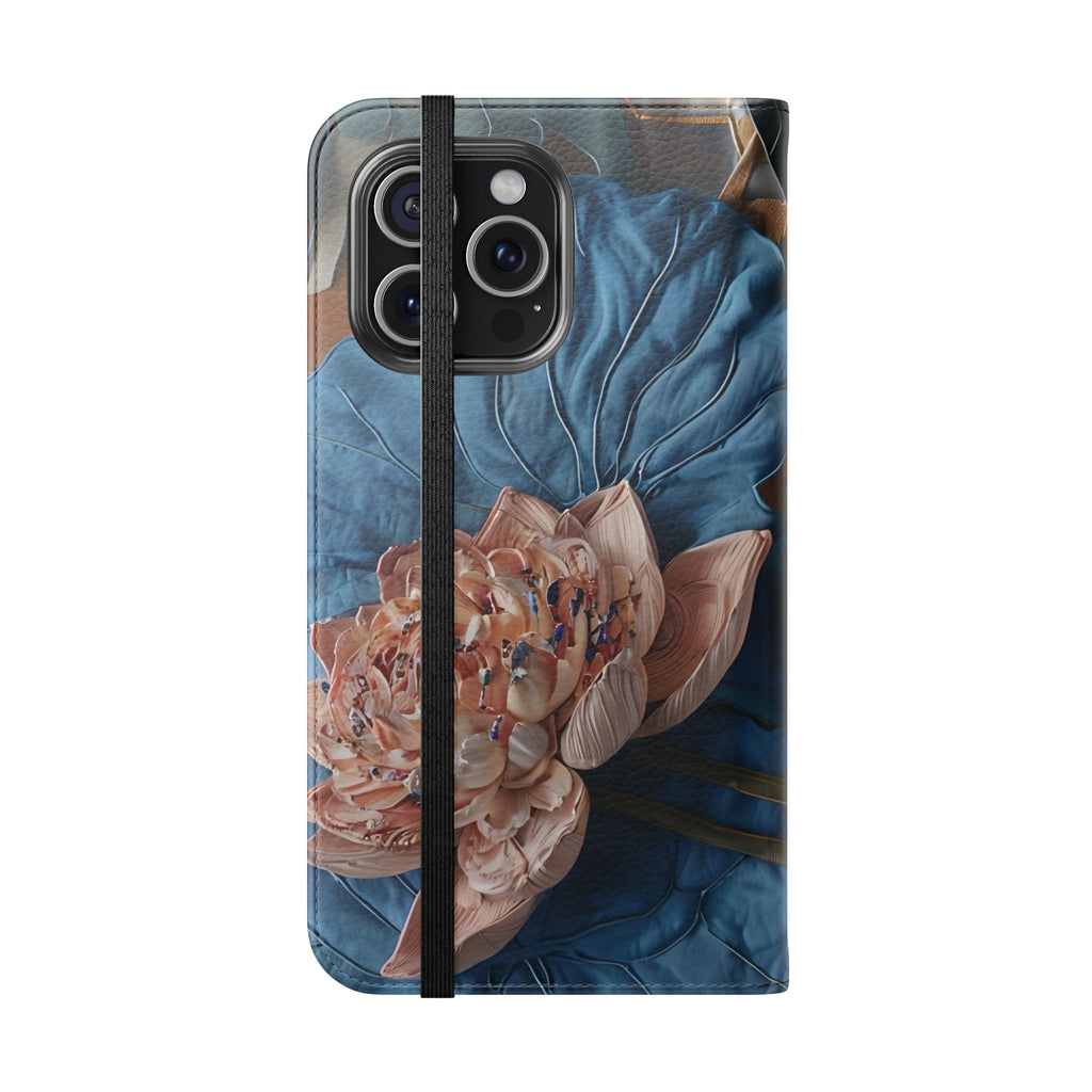 Peony Midnight Tapestry Wallet Phone Case - Flip Cover for iPhone 15 Pro Max - Floral and Tapestry Design
