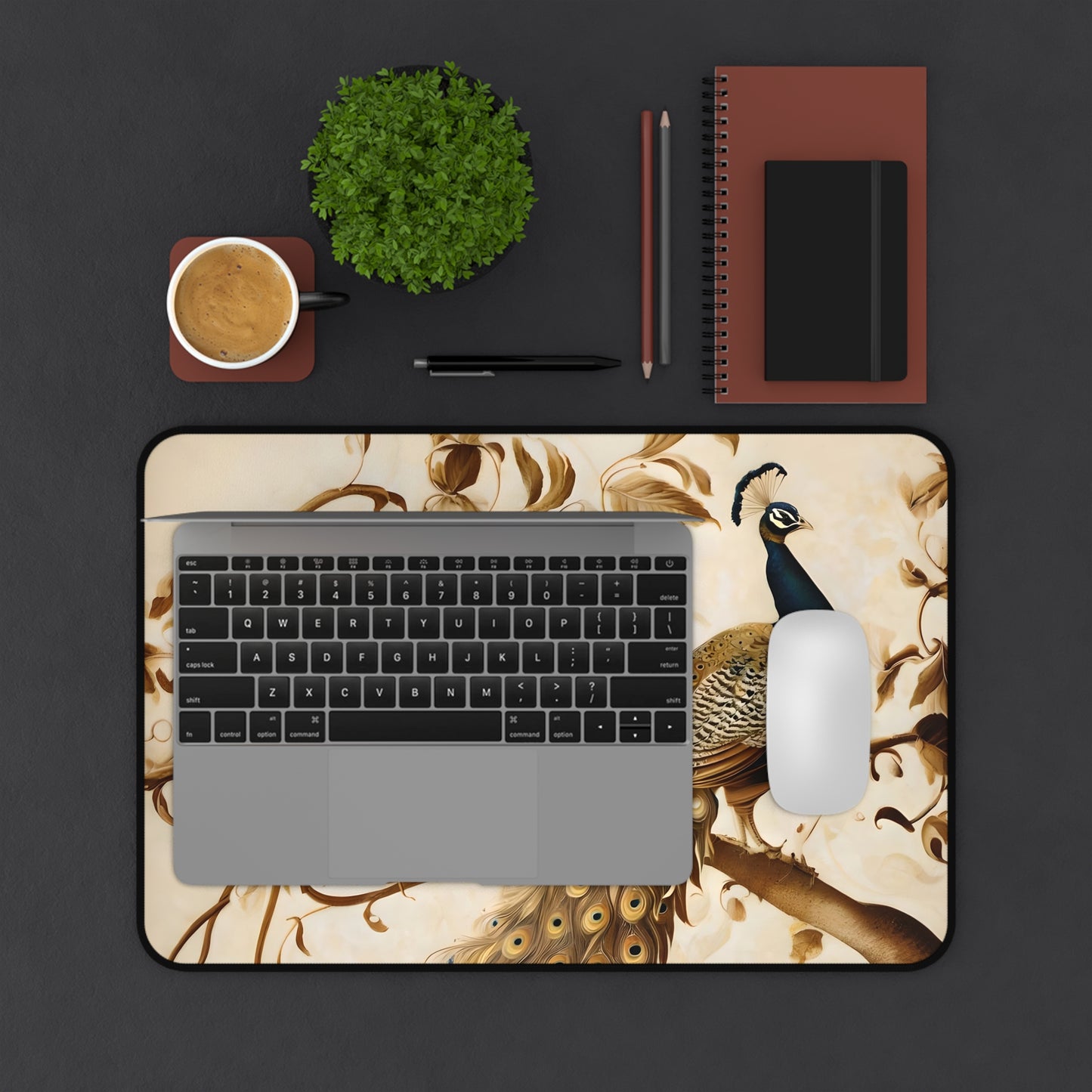 Golden Plumage Desk Mat - Premium Office Desk Pad, 3 Sizes Available, Artistic Workspace Protection