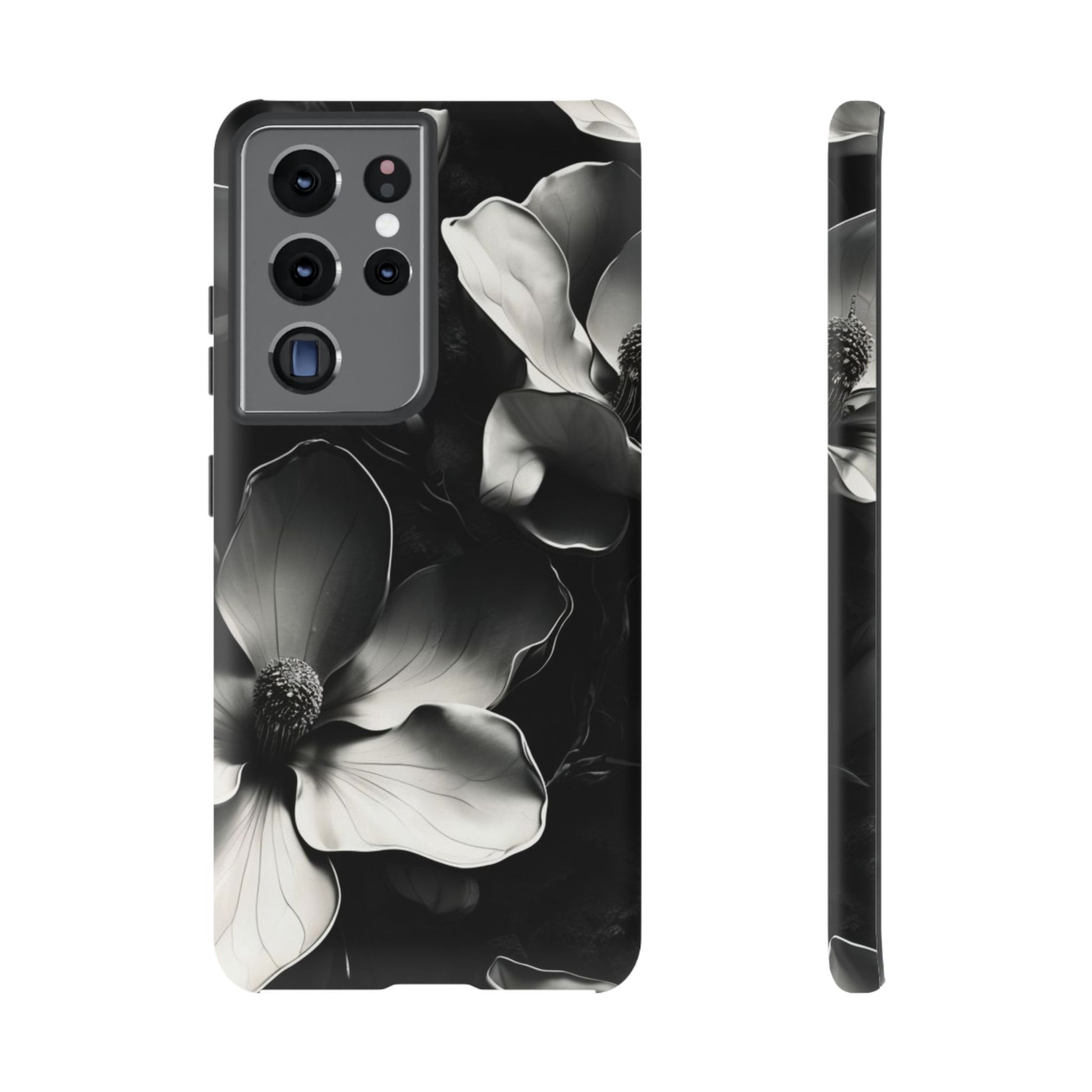 Monochrome Magnolia - Elegant Black & White Floral Samsung Galaxy S21 Ultra Tough Phone Case - Artistic Magnolia Design