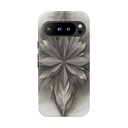 Silver Lotus - Elegant Monochrome Floral Google Pixel Tough Phone Case - Modern Lotus Design
