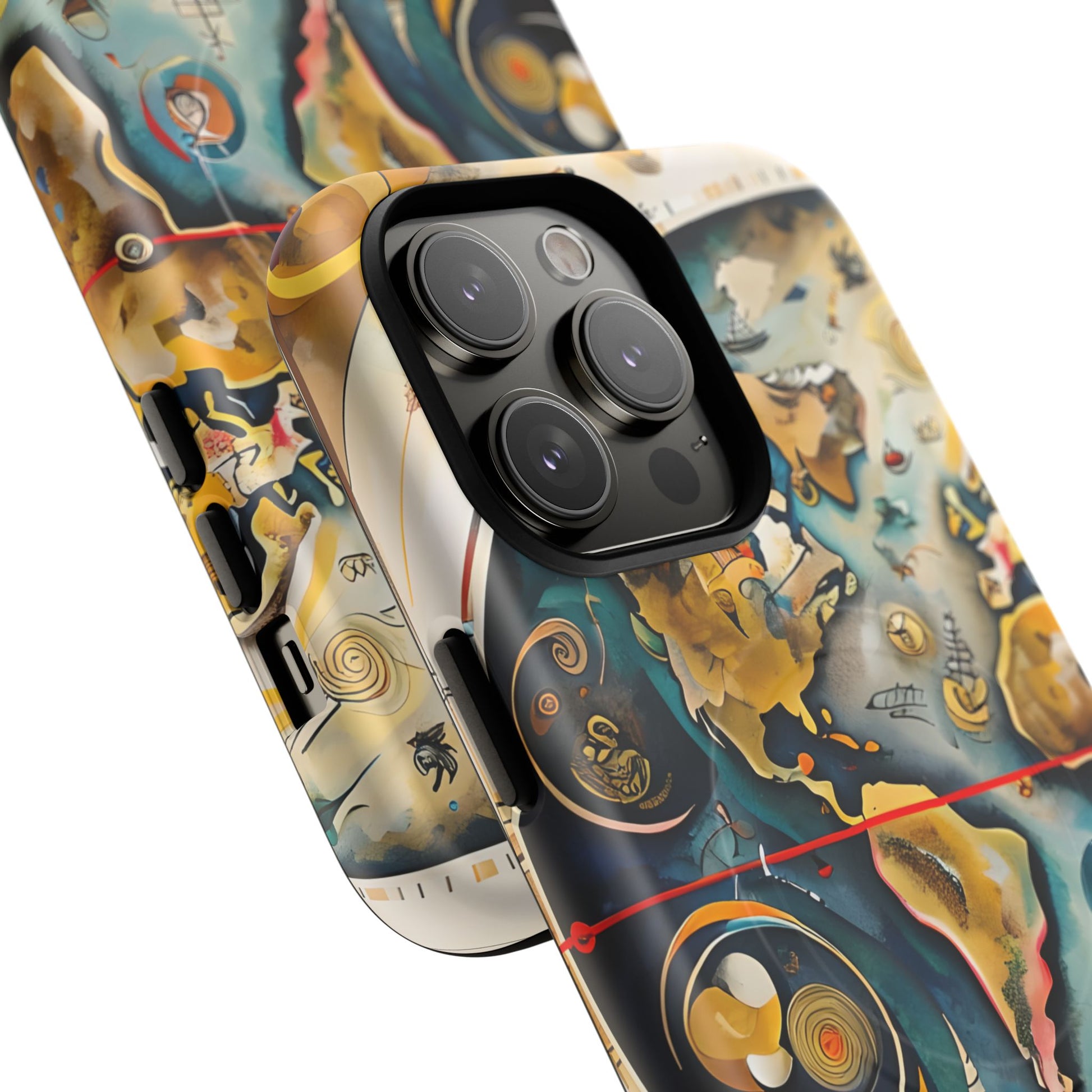 Celestial Map iPhone 14 Pro Max MagSafe Phone Case -Vintage Nautical World Map, Artistic Blue & Gold