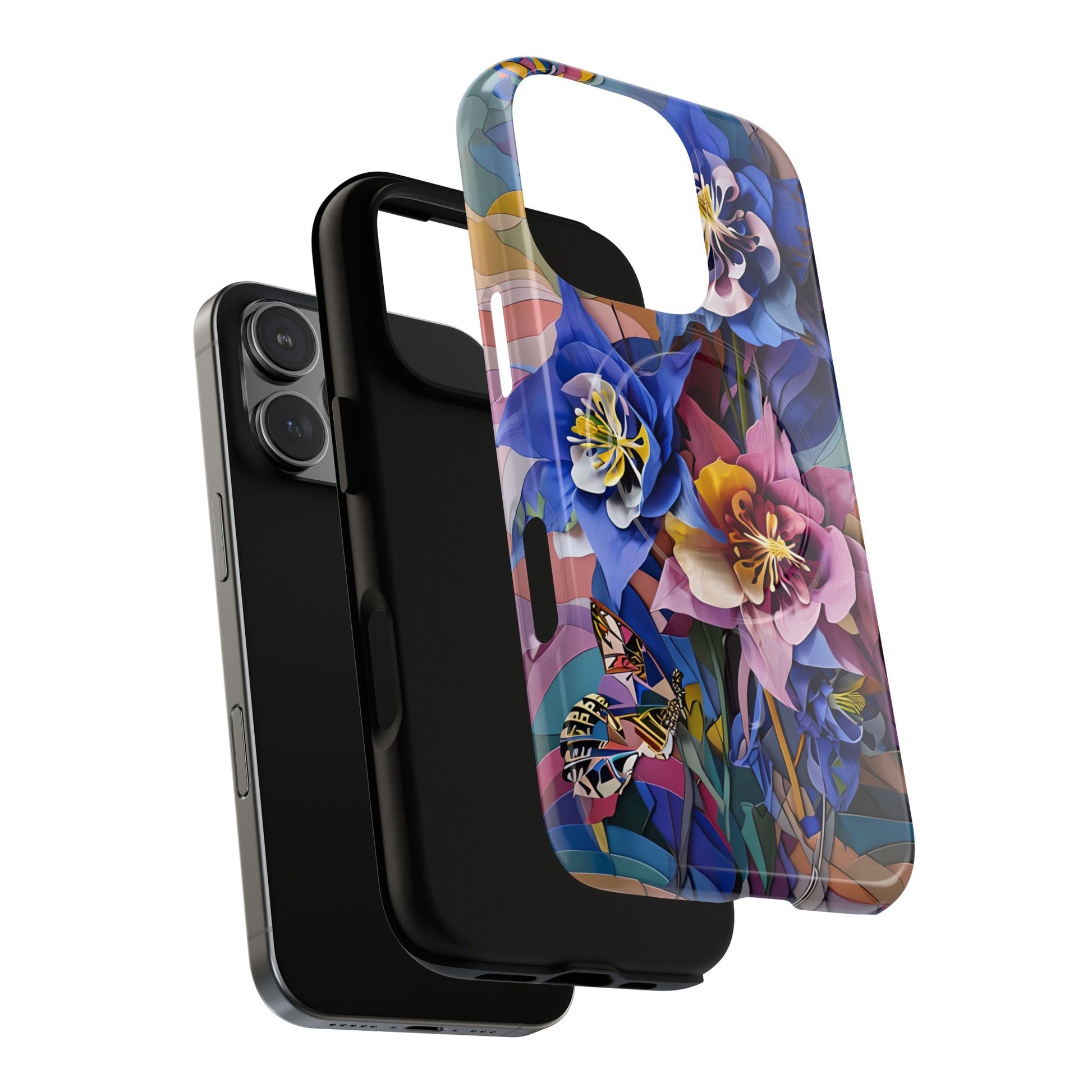 Blue Columbine Carnivale - Artistic Floral & Butterfly iPhone 16 Pro MagSafe Phone Case - Vibrant Botanical Design