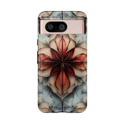 Ember Bloom - Kaleidoscope Collection Artistic Floral - Google Pixel Tough Phone Case - Fiery Symmetrical Design