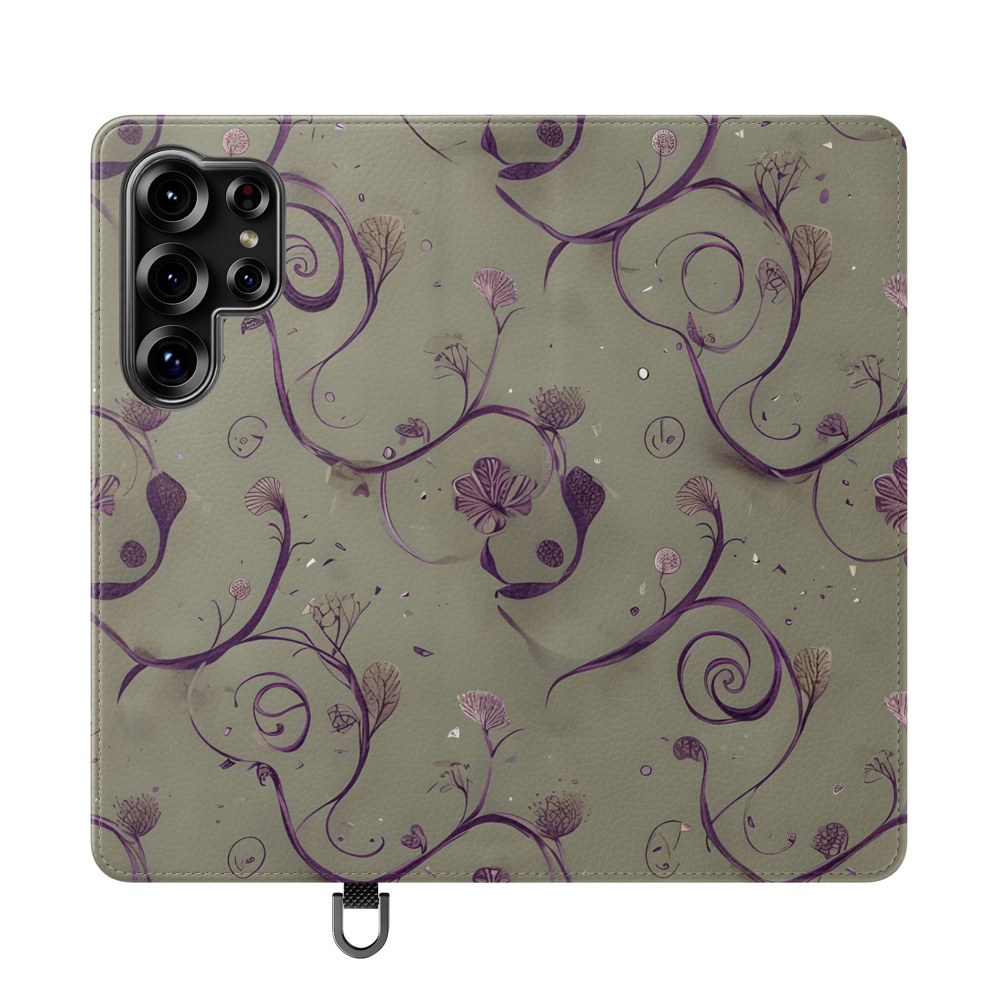 Twilight Thistle Bloom Wallet Phone Case - Elegant Purple Floral Vine Flip Cover for Samsung Galaxy S25 Ultra