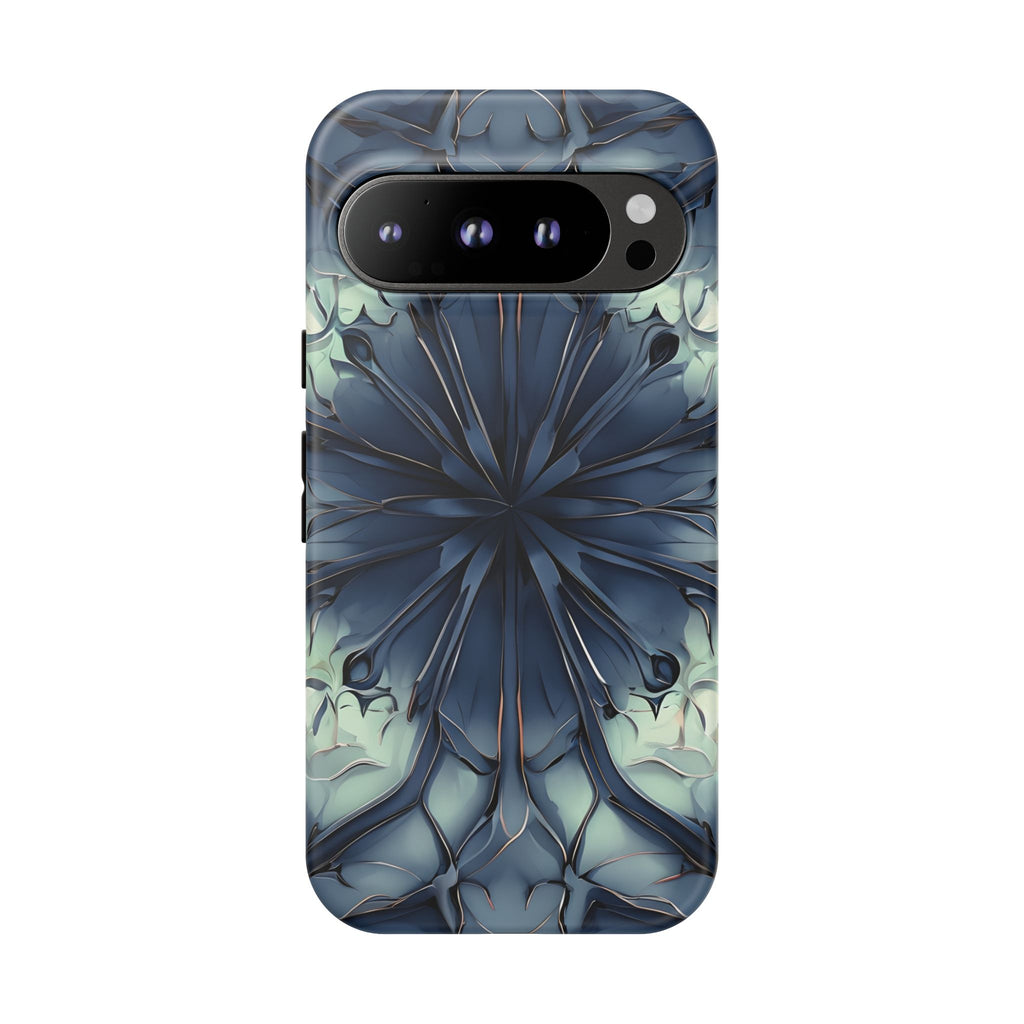 Indigo Mosaic - Artistic Kaleidoscope Collection Artistic Floral - Google Pixel 9 Pro Tough Phone Case - Bold Blue Symmetrical Design