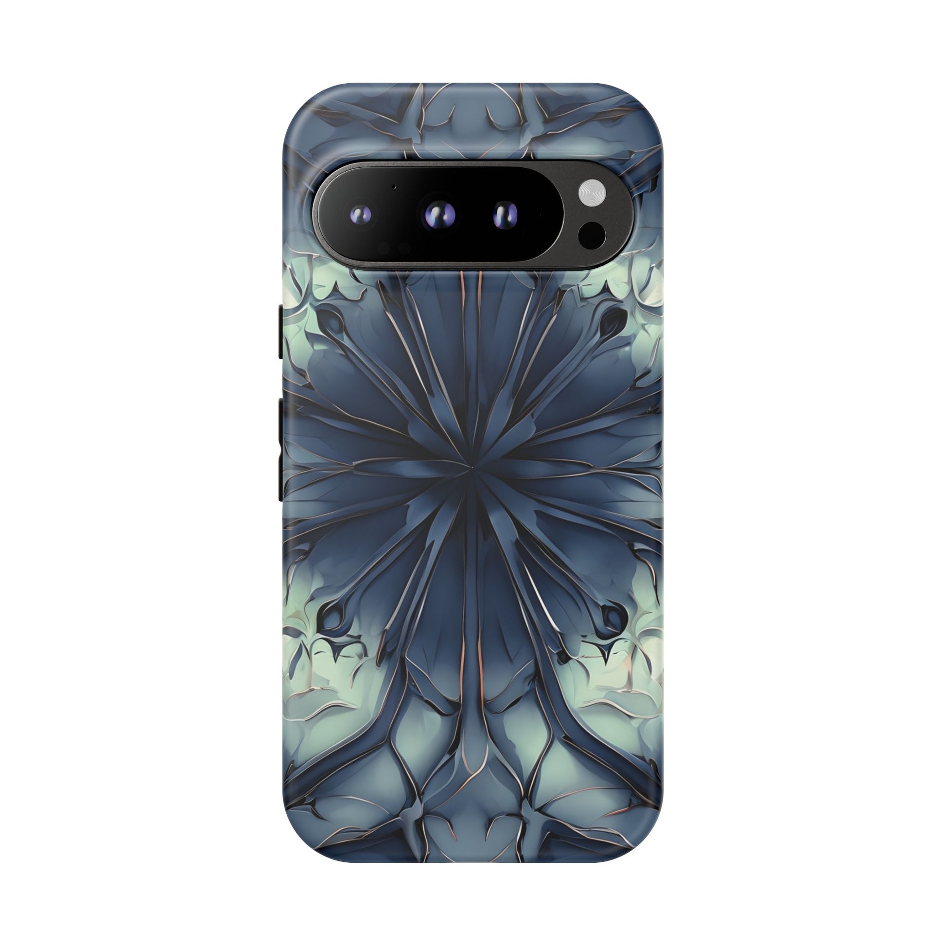 Indigo Mosaic - Artistic Kaleidoscope Collection Artistic Floral - Google Pixel 9 Pro Tough Phone Case - Bold Blue Symmetrical Design