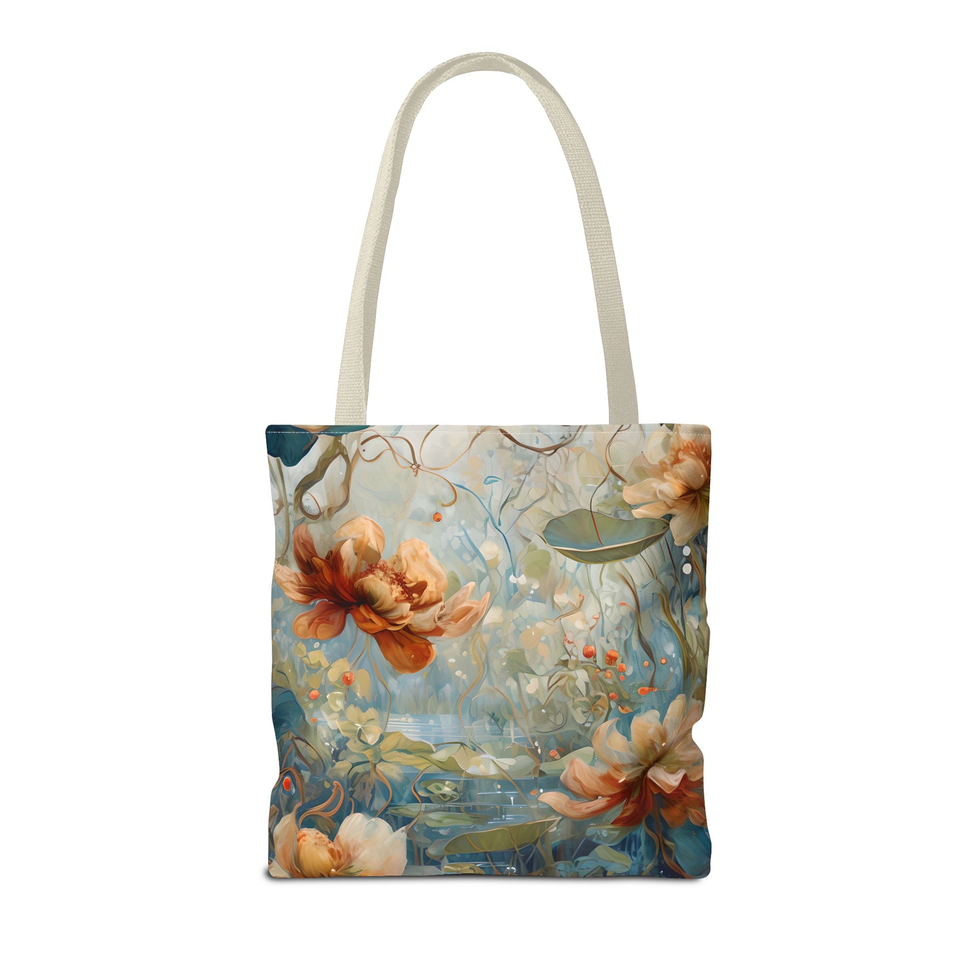 Waterlily Dreamscape Tote Bag (16x16 & 18x18)- Tranquil Art Print on Durable Polycanvas, Artistic Eco-Friendly Shopping Bag
