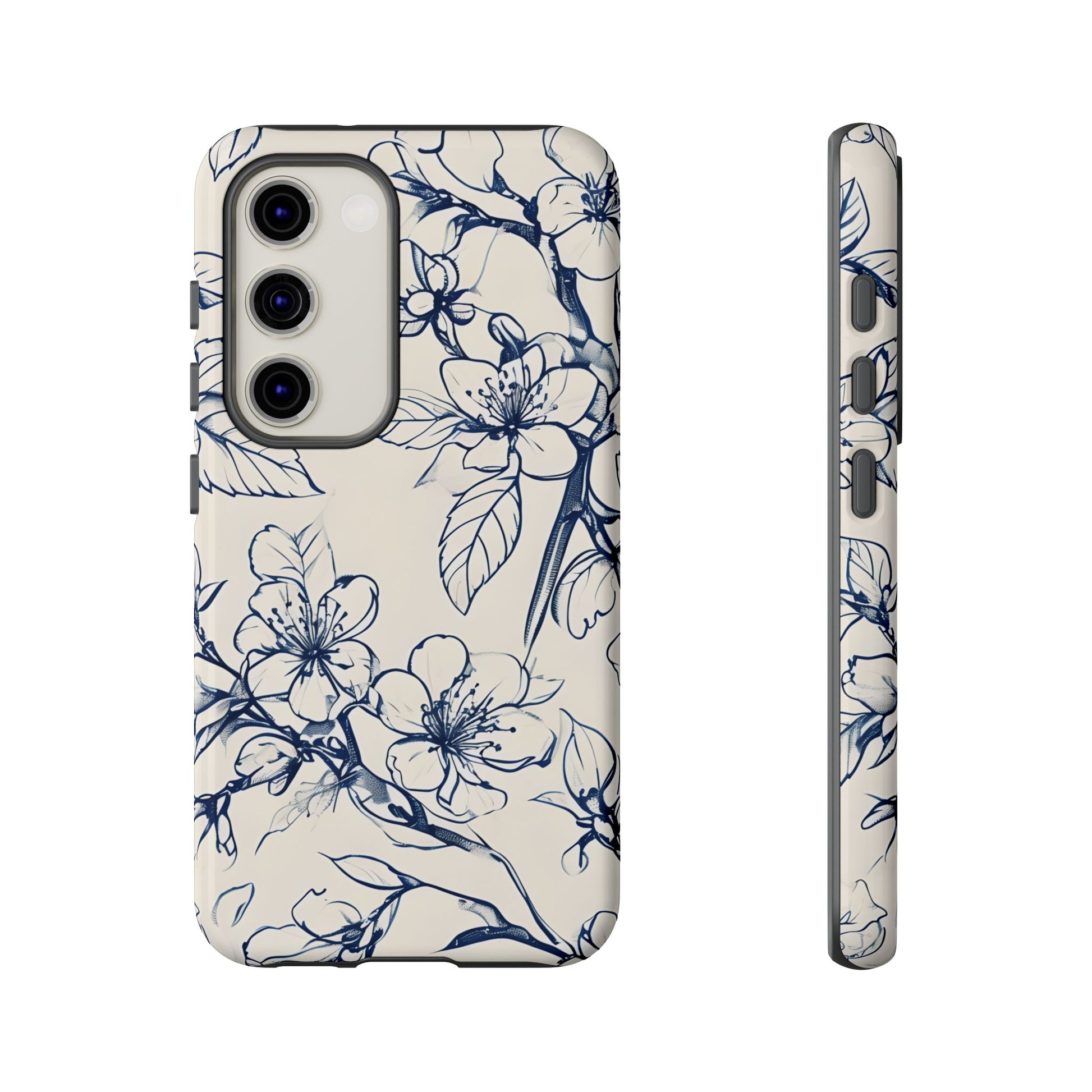 Blossom Sketch - Artistic Blue Floral Samsung Galaxy S23 Tough Phone Case - Hand-Drawn Botanical Design