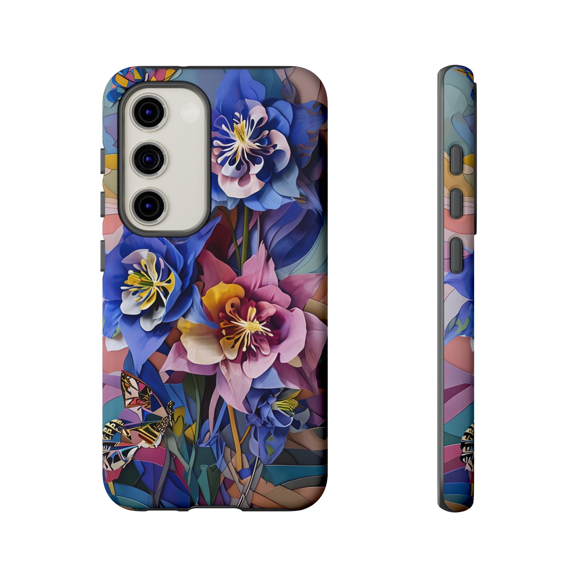 Blue Columbine Carnivale - Artistic Floral & Butterfly Samsung S23 Tough Phone Case - Vibrant Botanical Design