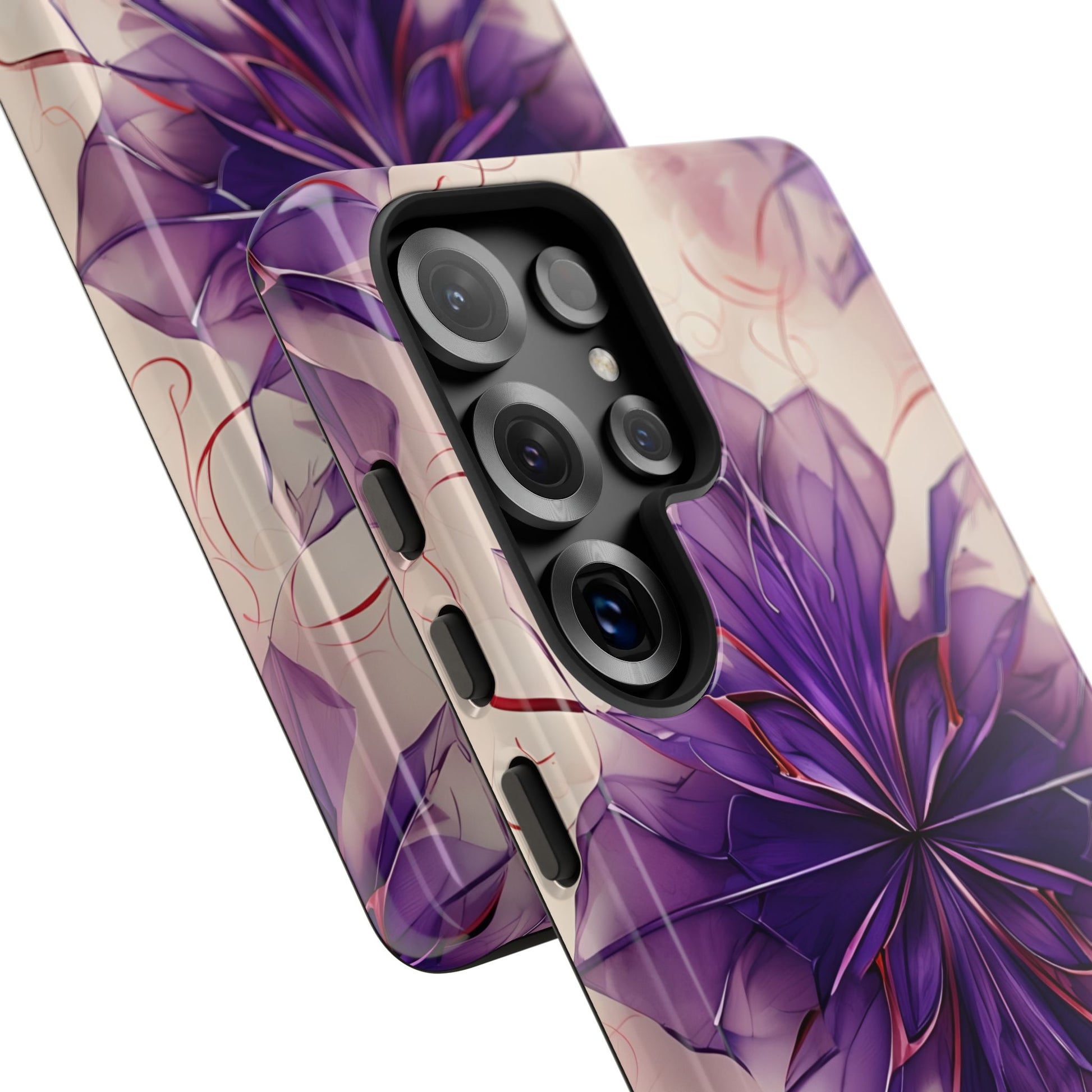 Violet Reverie - Kaleidoscope Collection Artistic Floral Burst - Samsung Galaxy S25 Ultra Tough Phone Case - Bold Purple Symmetrical Design