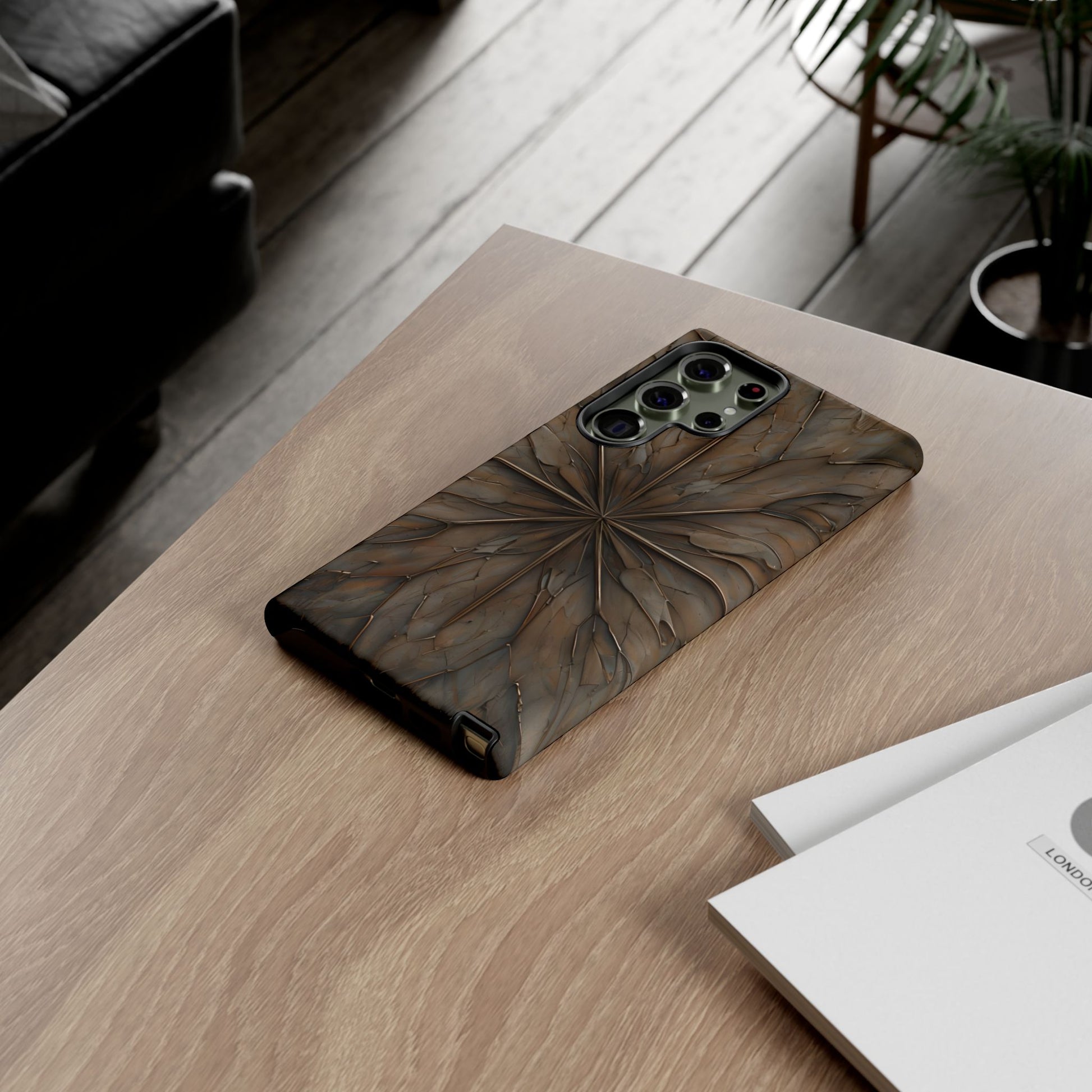 Earthstone Mandala - Kaleidoscope Collection Artistic Taupe Burst - Samsung Galaxy S23 Ultra Tough Phone Case
