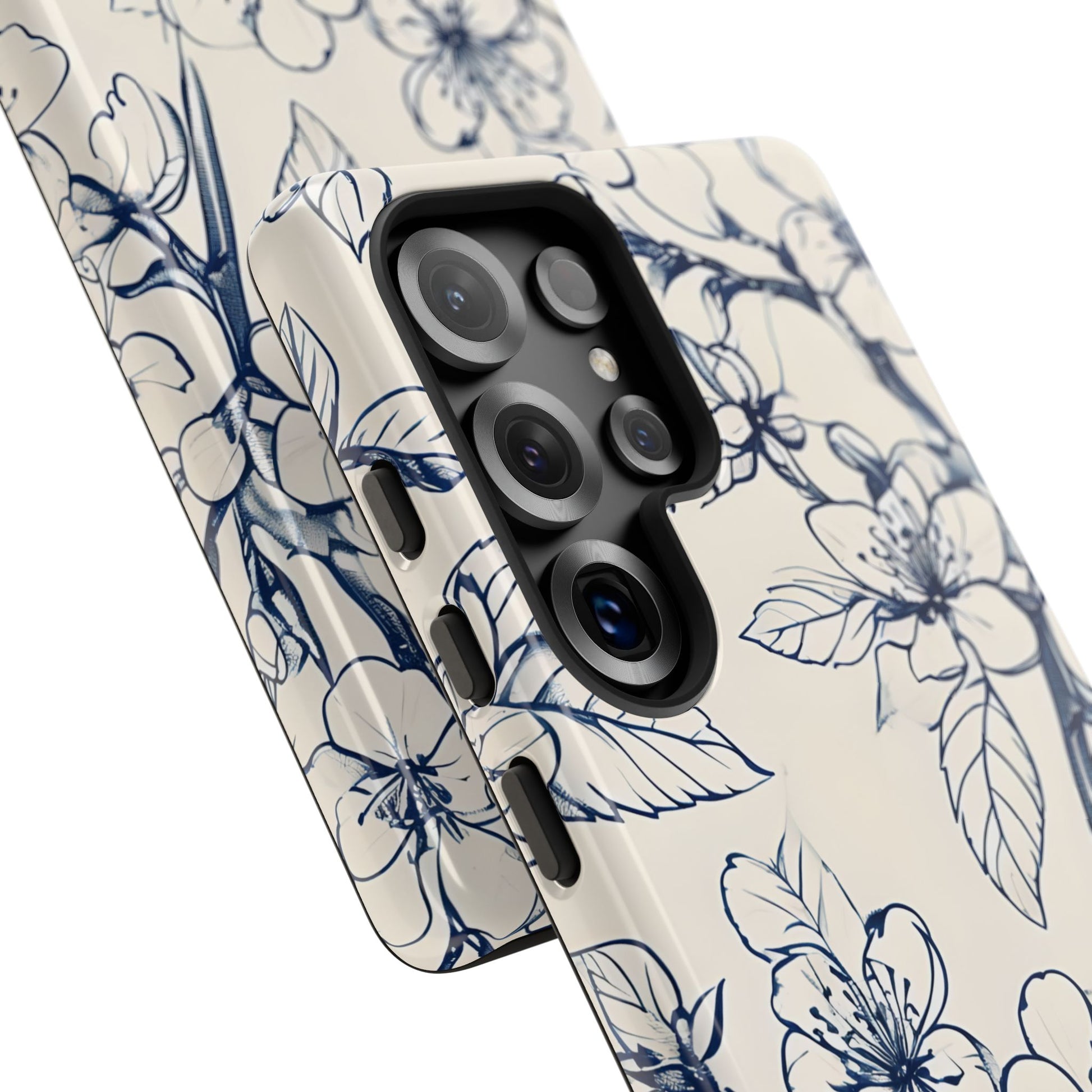 Blossom Sketch - Artistic Blue Floral Samsung Galaxy S25 Ultra Tough Phone Case - Hand-Drawn Botanical Design