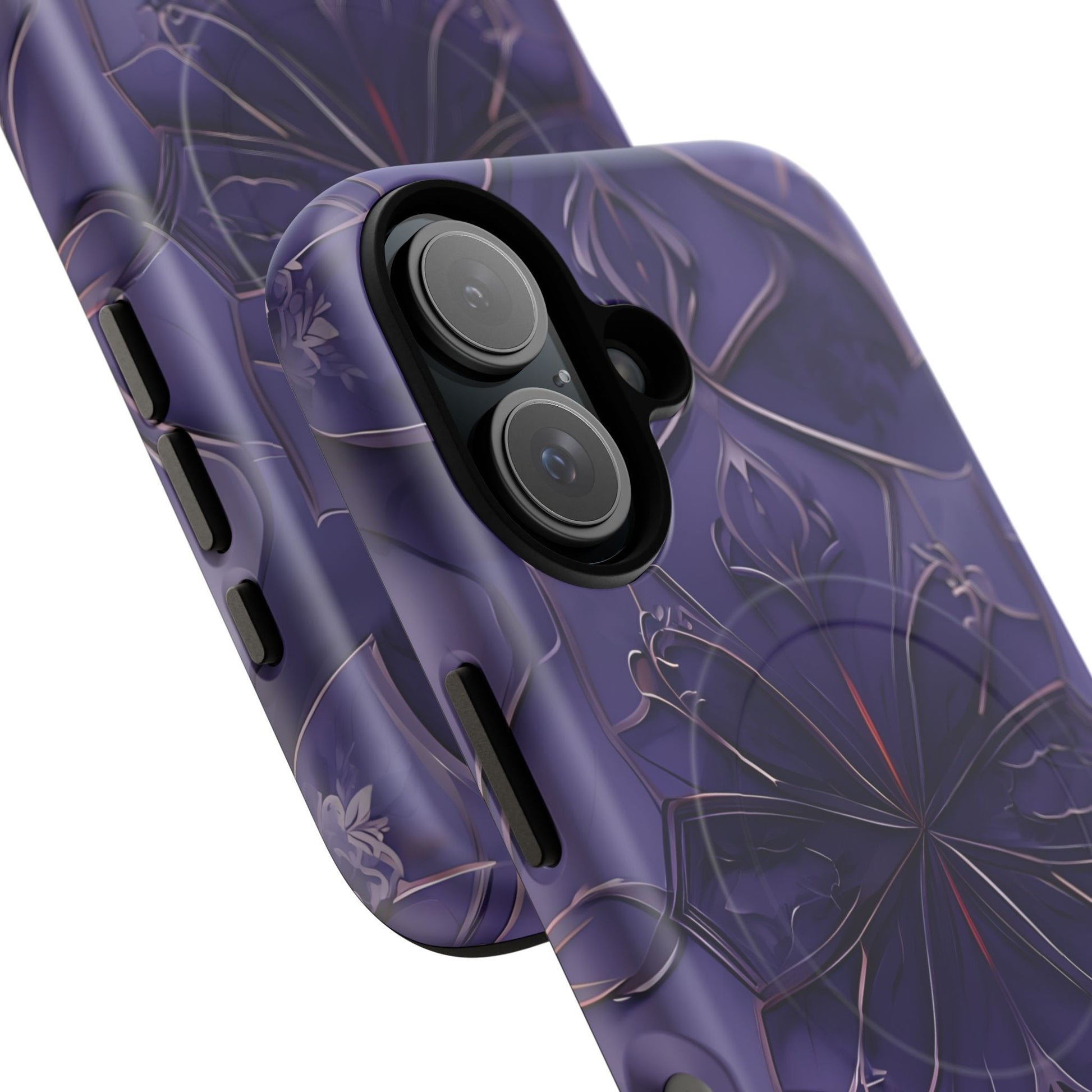 Violet Nebula - Kaleidoscope Collection Artistic Floral Burst - iPhone 16 MagSafe Phone Case -Bold Purple Symmetrical Design