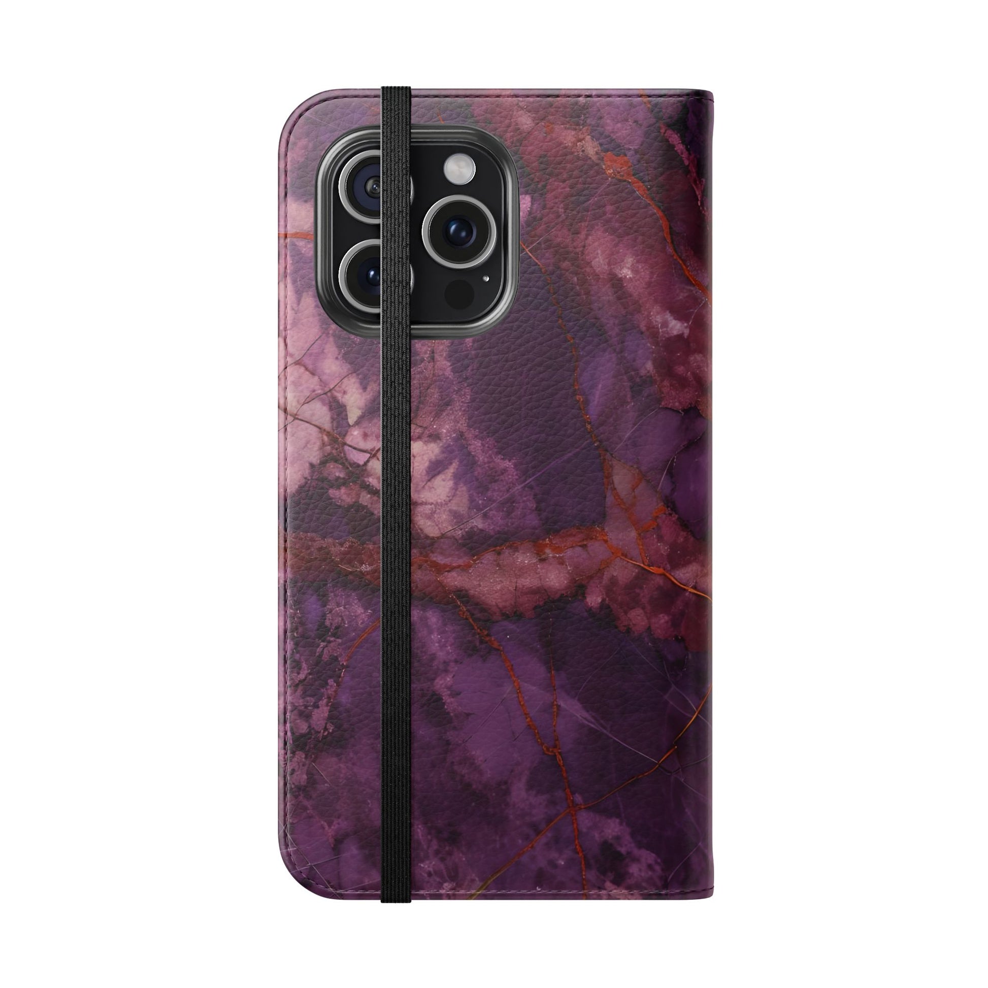 Amethyst Current Wallet Phone Case - Elegant Purple Marble Flip Cover for iPhone 15 Pro Max
