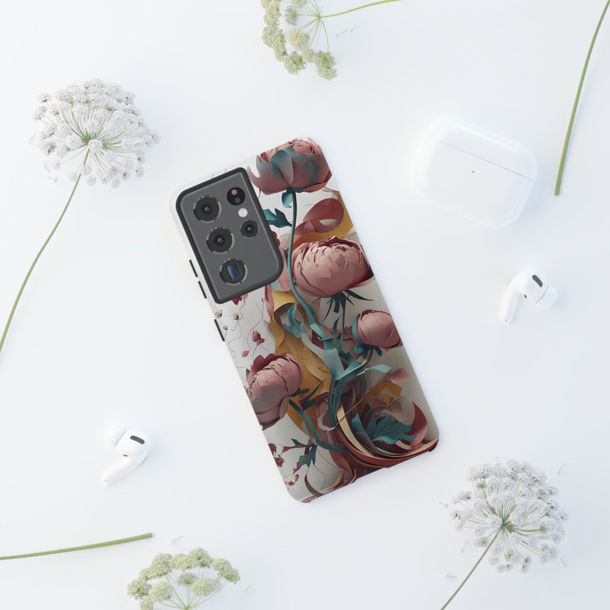 Blushing Peony Veil - Elegant Painterly Floral Samsung Galaxy S21 Ultra Tough Phone Case - Soft Blush & Teal Peony Design