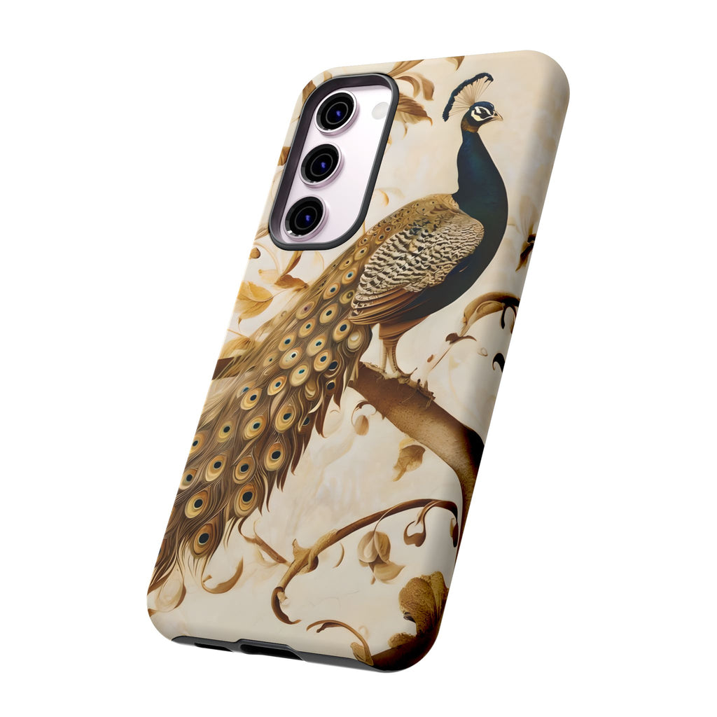 Golden Plumage - Luxe Peacock Art Samsung Galaxy S23 Plus Phone Case - Elegant Gold & Cream Design