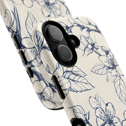 Blossom Sketch - Artistic Blue Floral - iPhone MagSafe Phone Case - Botanical Design