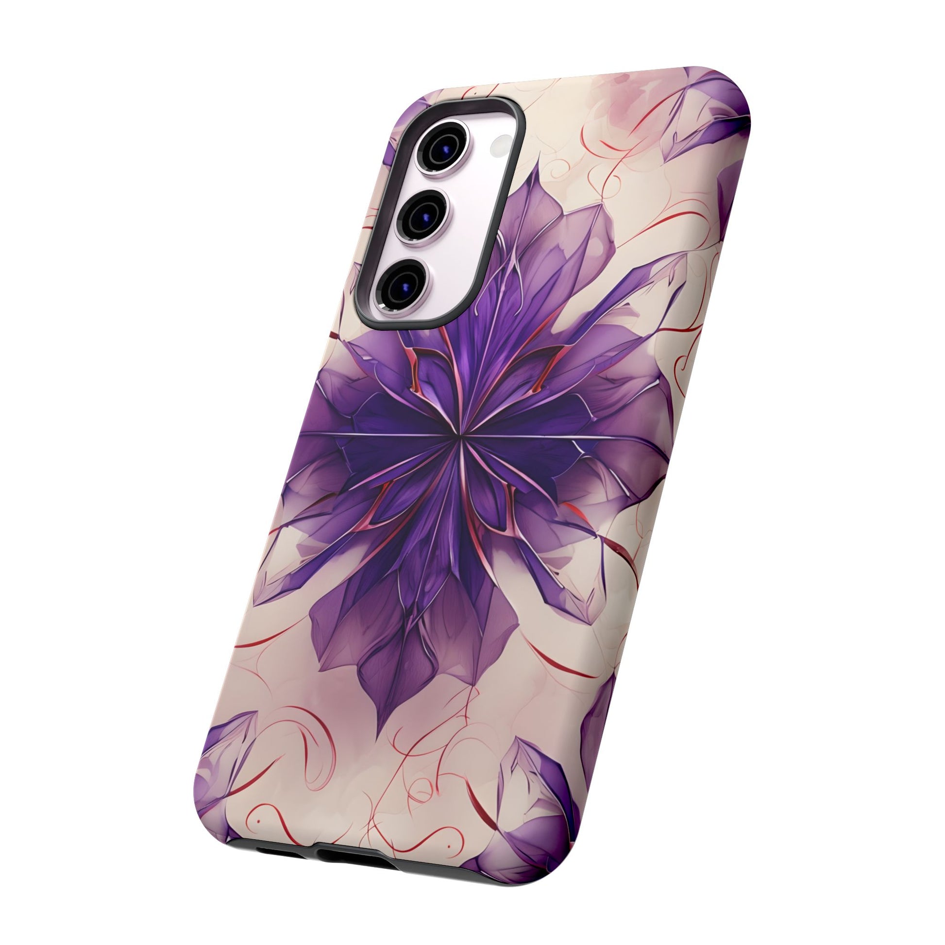 Violet Reverie - Kaleidoscope Collection Artistic Floral Burst - Samsung Galaxy S23 Plus Tough Phone Case - Bold Purple Symmetrical Design