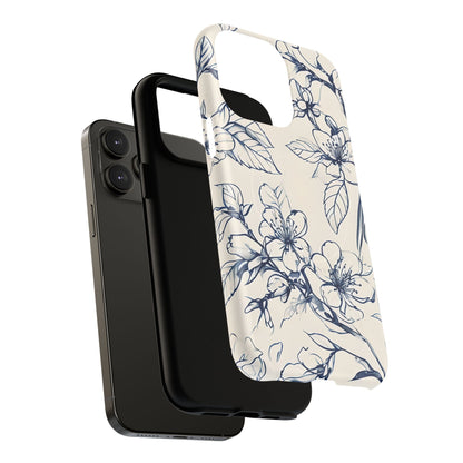 Blossom Sketch - Artistic Blue Floral - iPhone MagSafe Phone Case - Botanical Design