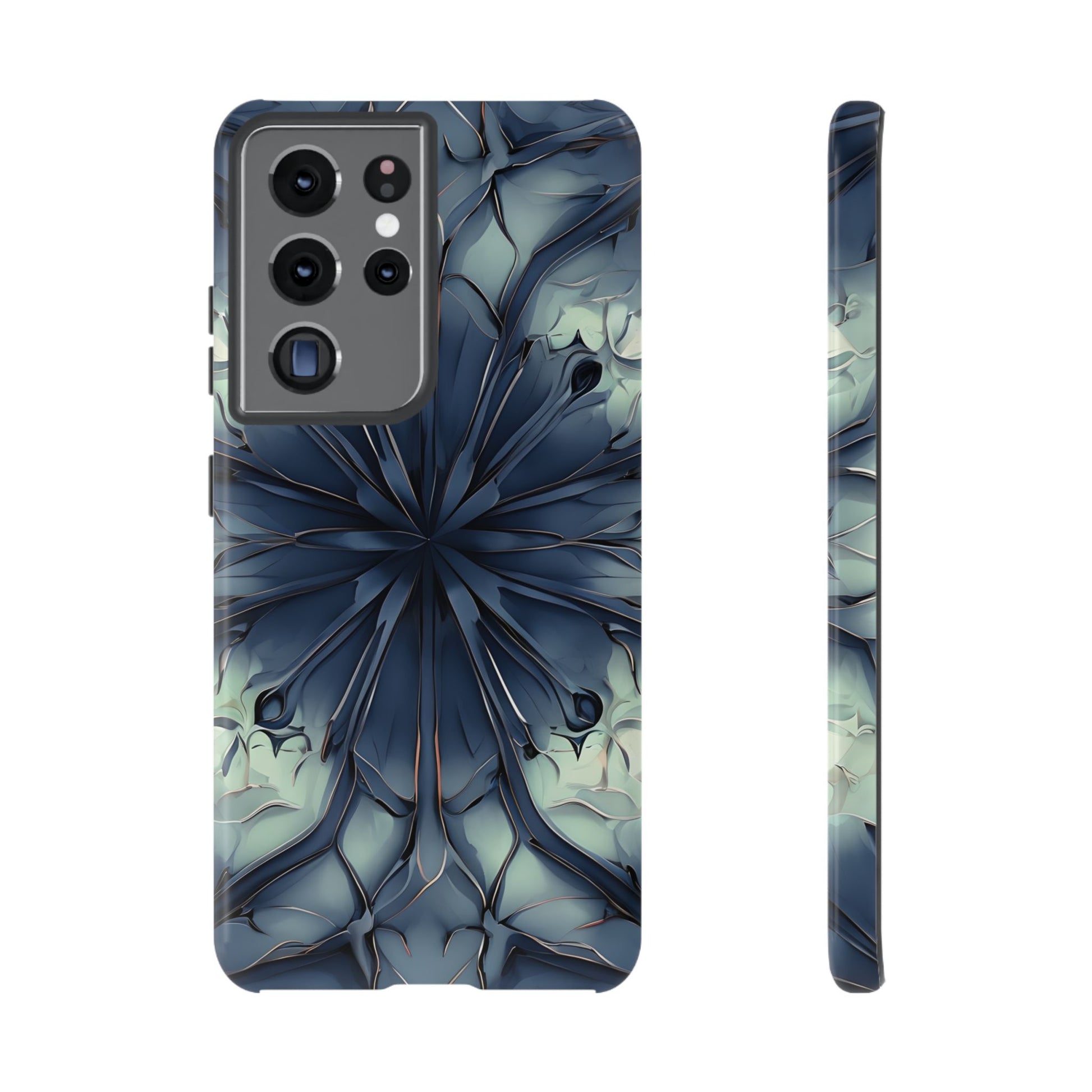 Indigo Mosaic - Artistic Kaleidoscope Collection Artistic Floral - Samsung Galaxy S21 Ultra Tough Phone Case - Bold Blue Symmetrical Design