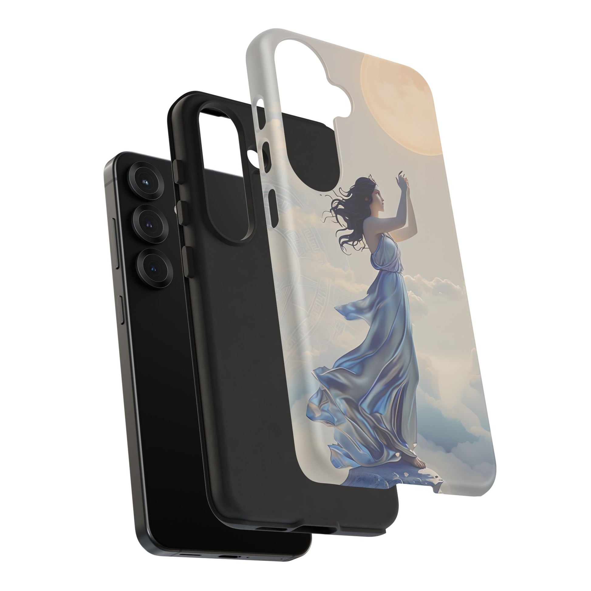 Moonlit Ascend - Ethereal Celestial Art Samsung Galaxy S25 Tough Phone Case - Dreamy Night Sky & Floating Woman Design