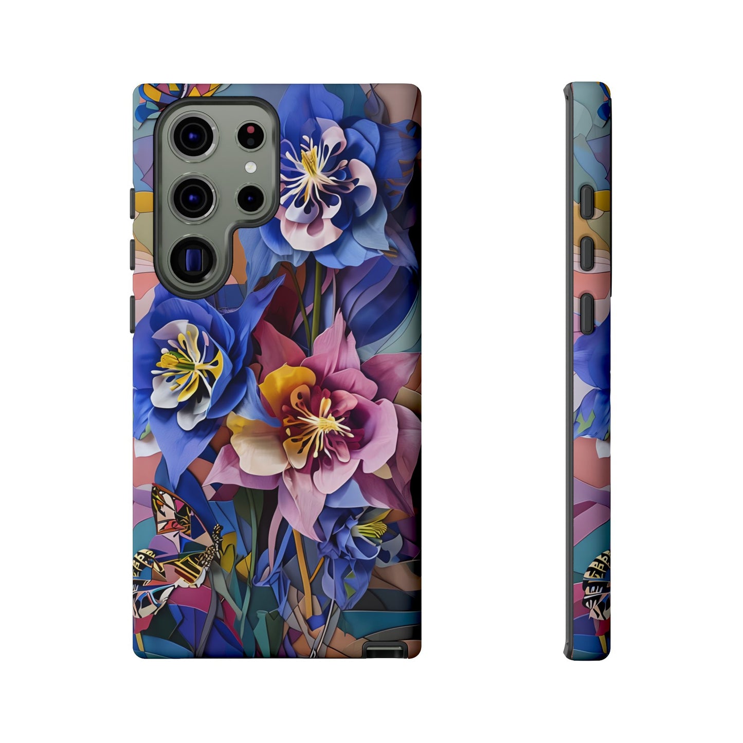 Blue Columbine Carnivale - Artistic Floral & Butterfly Samsung Ultra Tough Phone Case - Vibrant Botanical Design