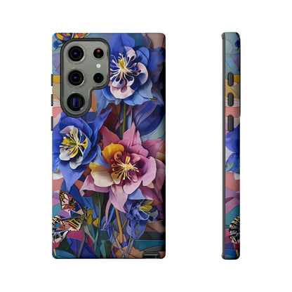 Blue Columbine Carnivale - Artistic Floral & Butterfly Samsung Ultra Tough Phone Case - Vibrant Botanical Design
