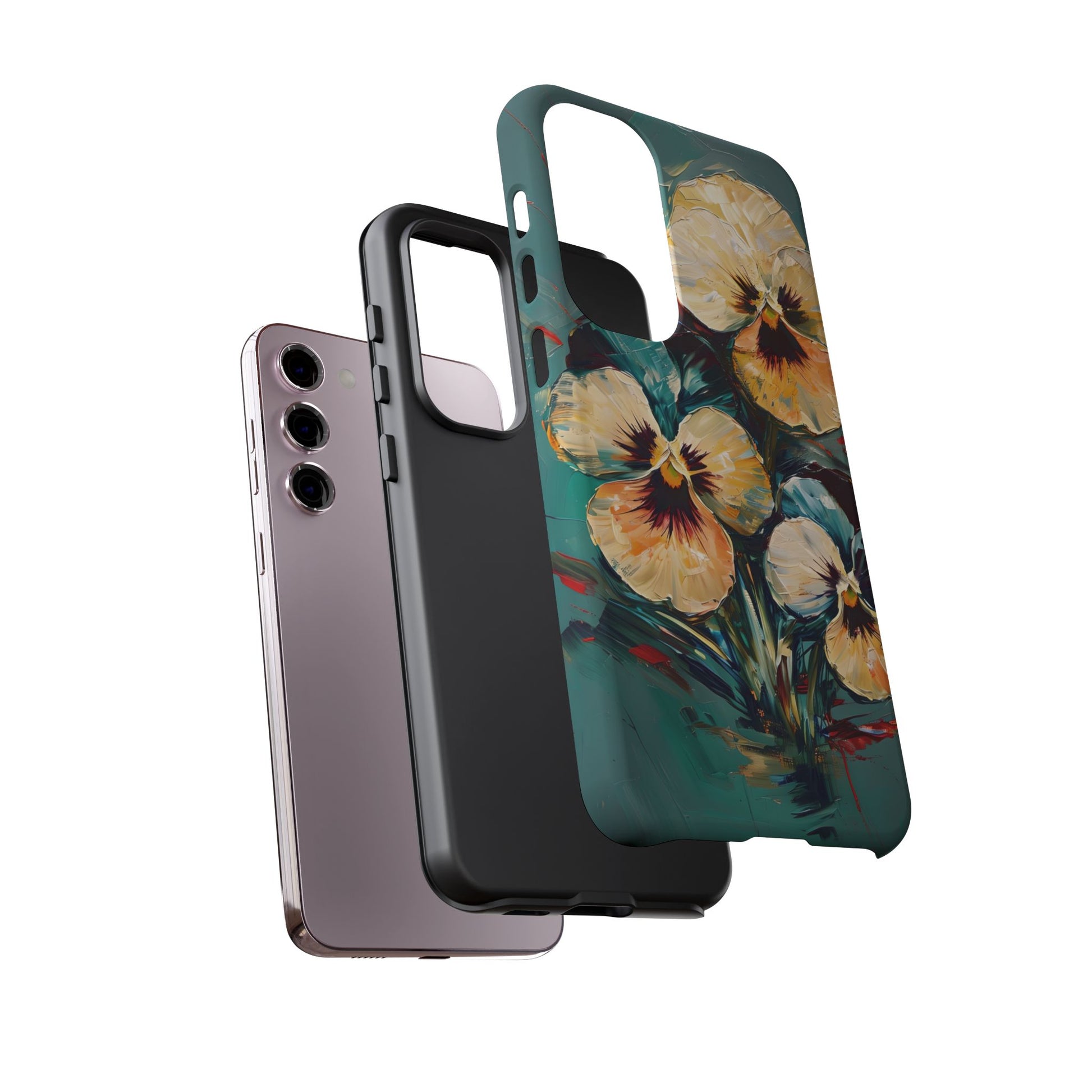 Golden Pansy Cascade Tough Case for Samsung Galaxy S23 Plus - Floral Artistic Shockproof Cover, Elegant Protective Phone Case
