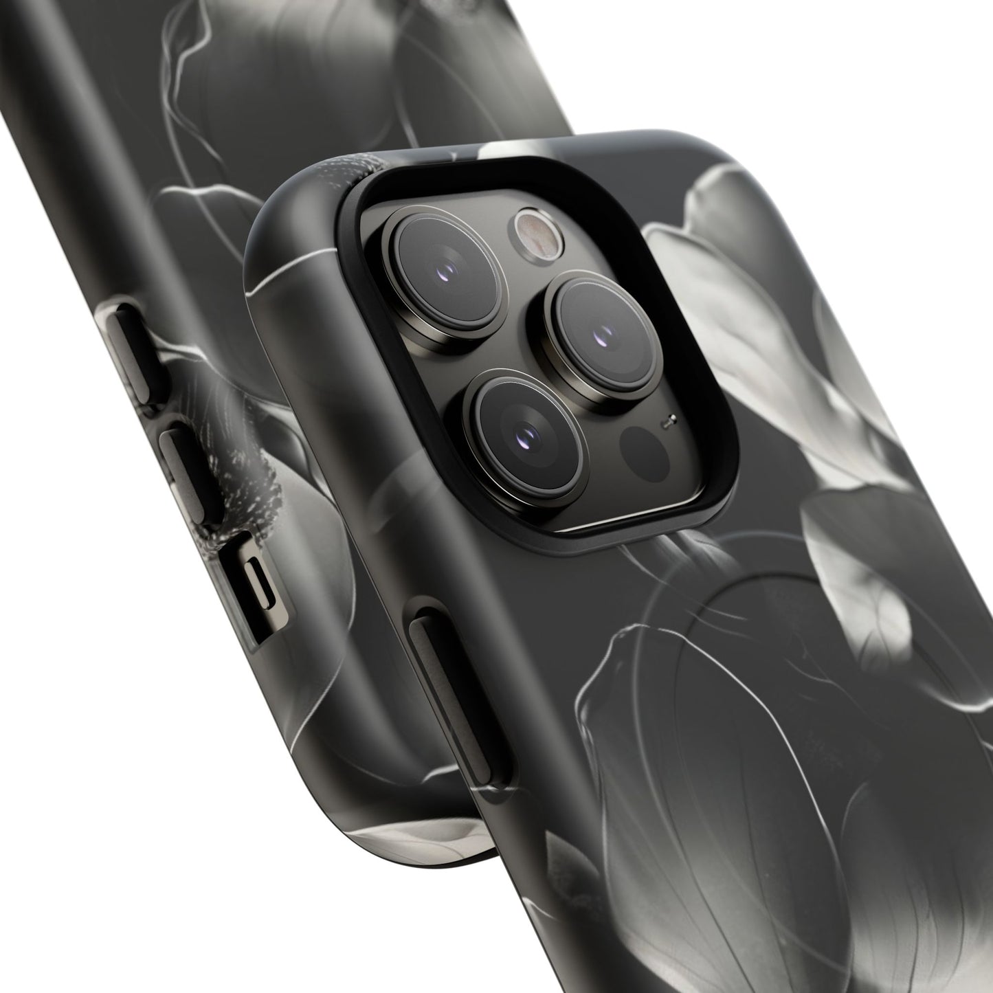 Monochrome Magnolia - Elegant Black & White Floral iPhone MagSafe Phone Case - Artistic Magnolia Design